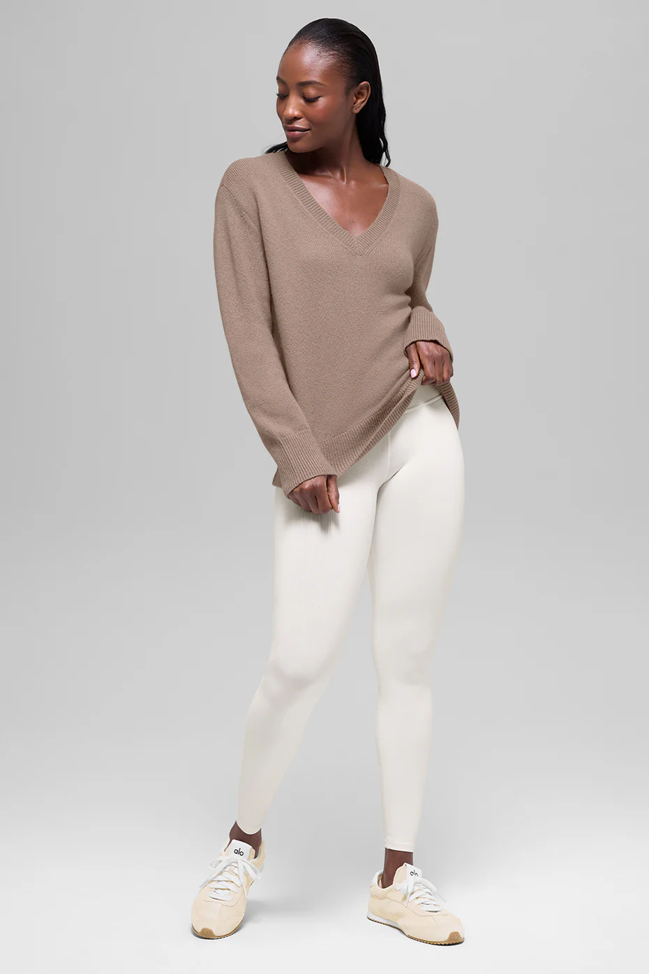 Wool Cashmere New Class Oversized V-Neck Sweater - Chai Latte