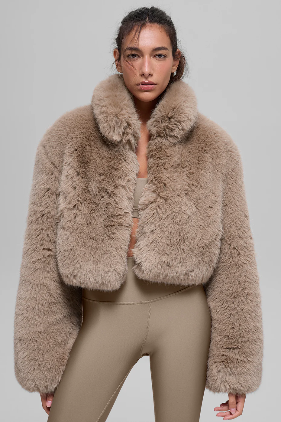Opulent Faux Fur Cropped Jacket - Oat