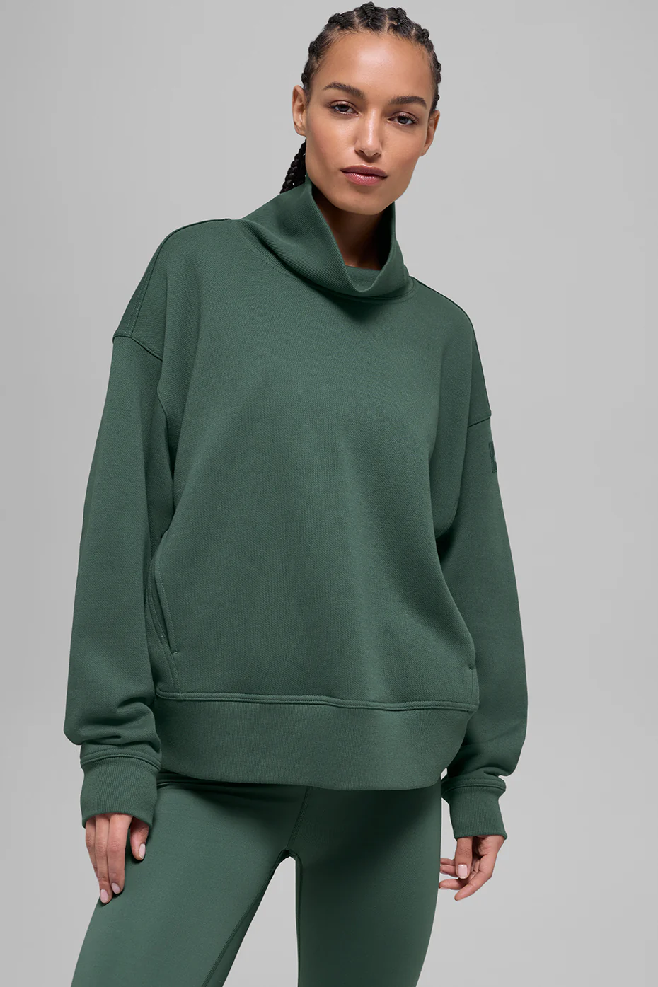 Hazy Mock Neck Pullover - Clover Green