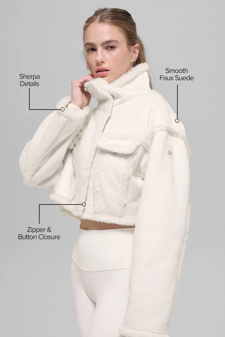 Faux Shearling Snowfall Cropped Jacket - Ivory