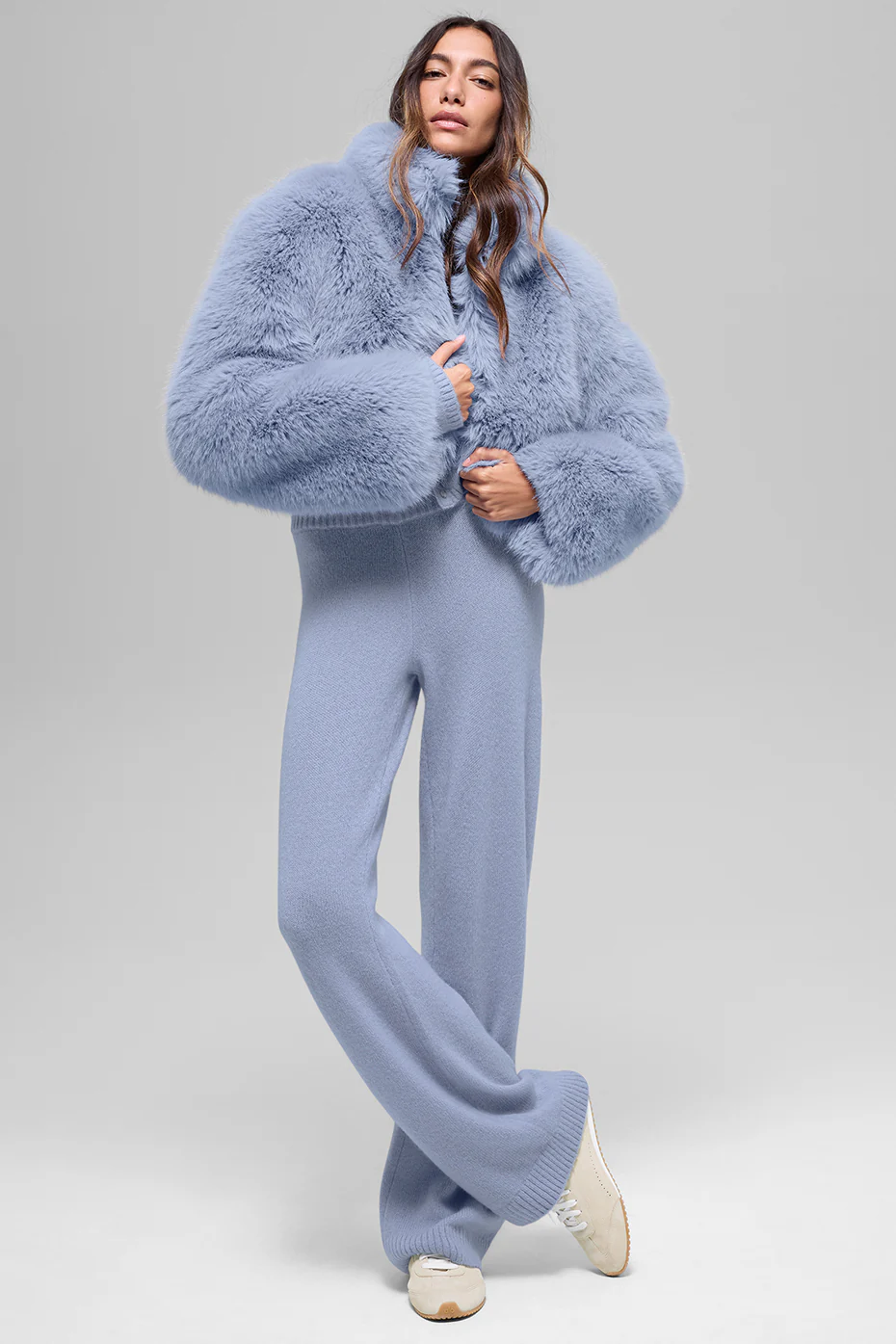 Opulent Faux Fur Cropped Jacket - Winter Frost