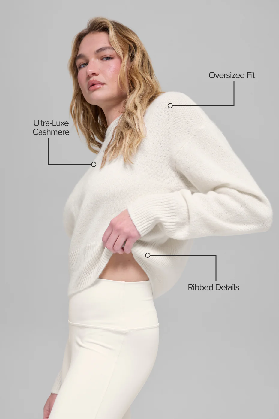 Wool Cashmere Cropped New Class Crewneck Sweater - Ivory