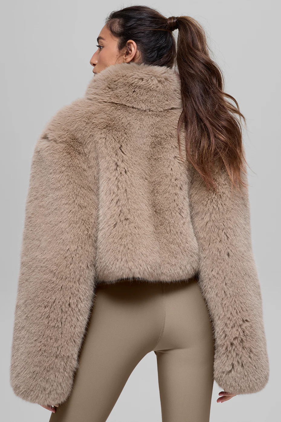 Opulent Faux Fur Cropped Jacket - Oat