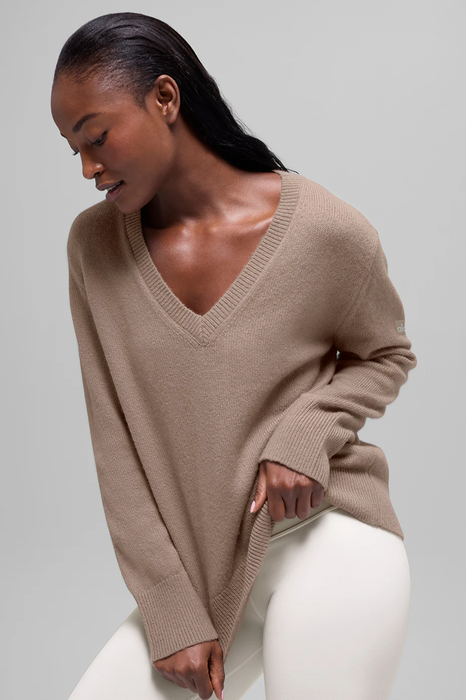 Wool Cashmere New Class Oversized V-Neck Sweater - Chai Latte