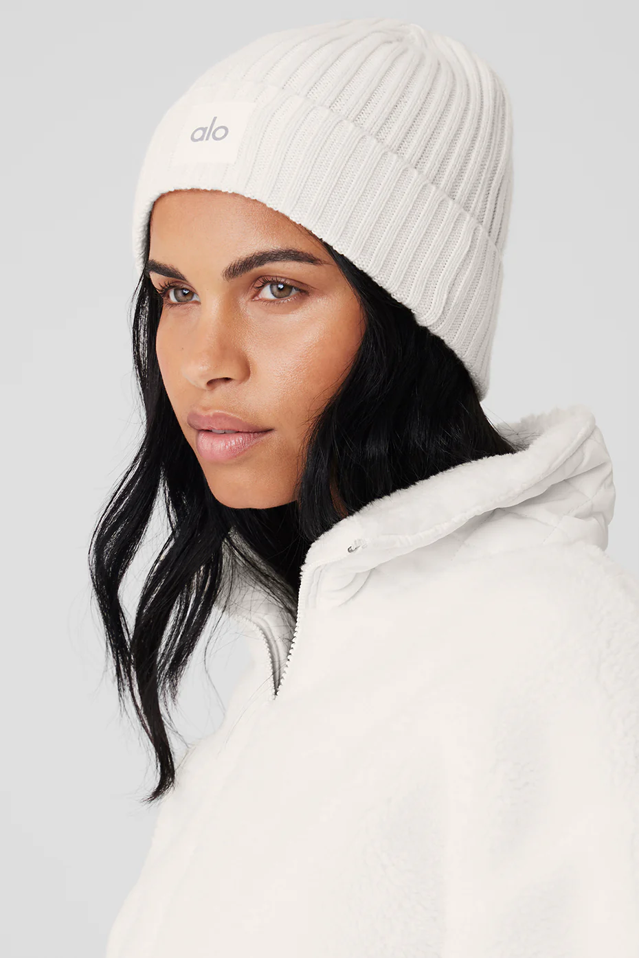 Cashmere Blend Rib Beanie - Ivory
