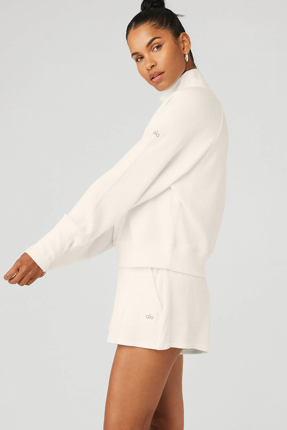 Waffle Weekend Escape Mock Neck Long Sleeve - Ivory