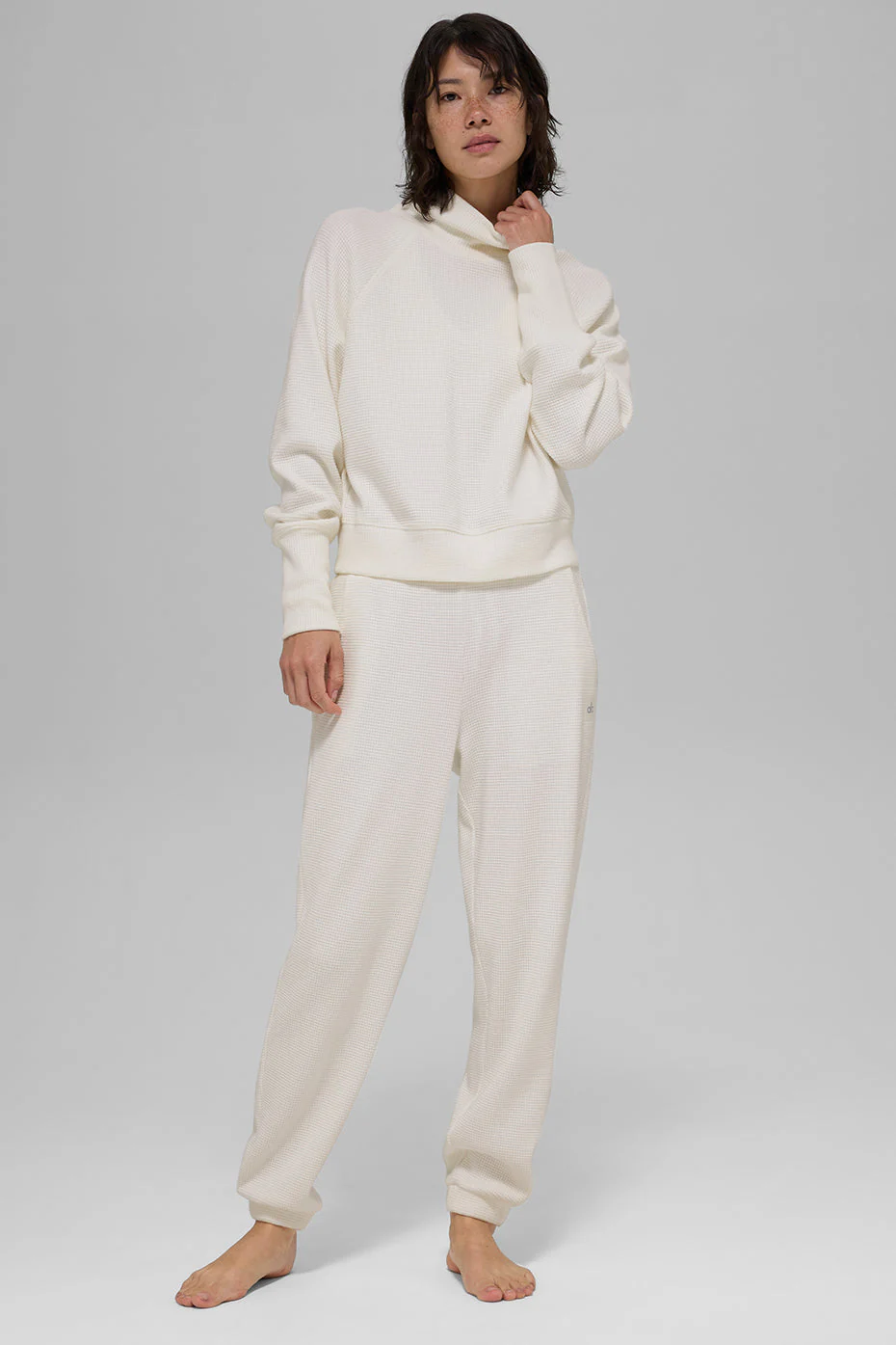 Waffle Weekend Escape Mock Neck Long Sleeve - Ivory