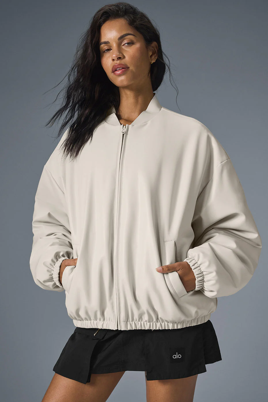 Faux Leather Premier Bomber - Bone