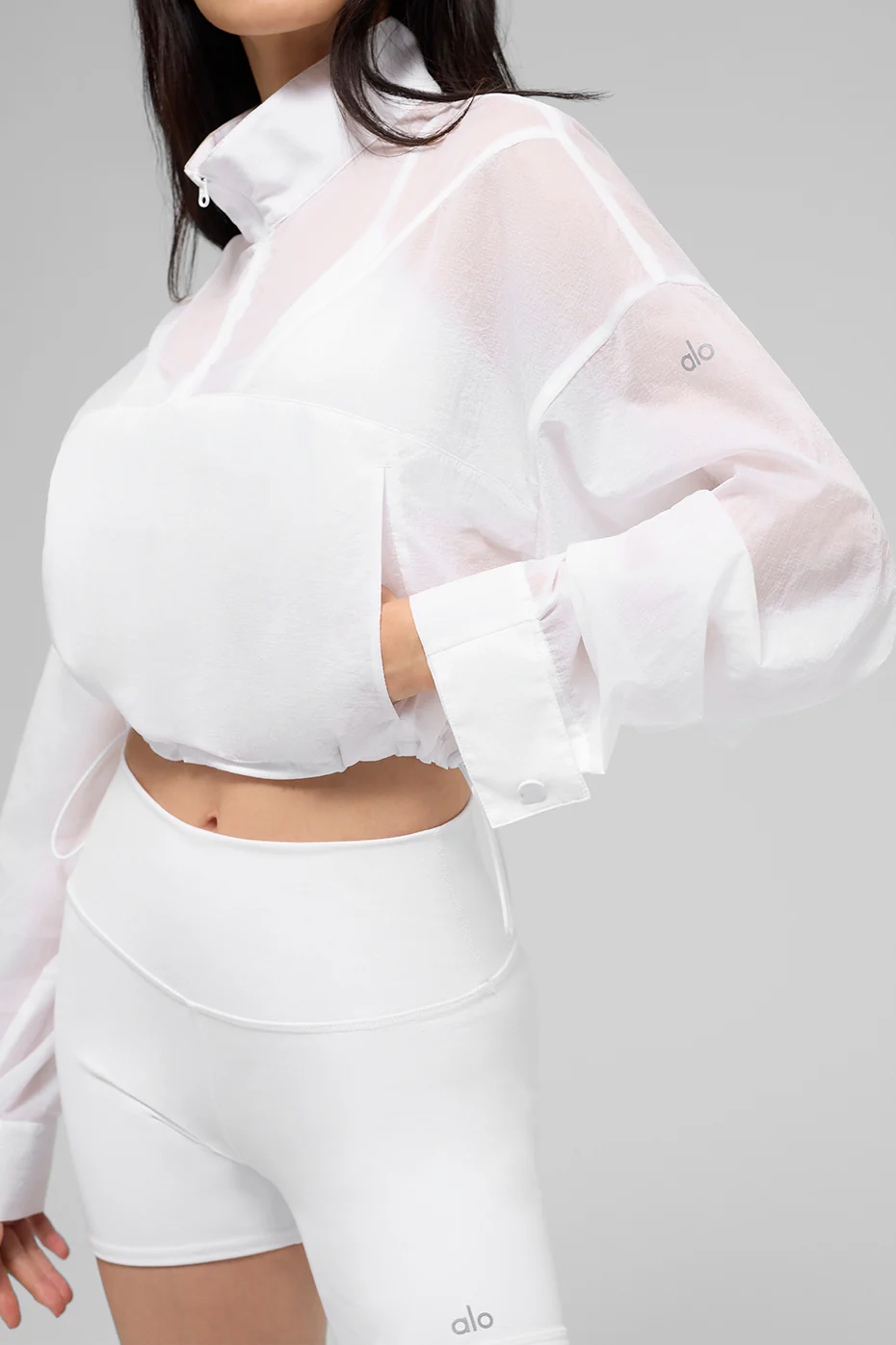 Cropped 1/4 Zip Aerial Pullover - White