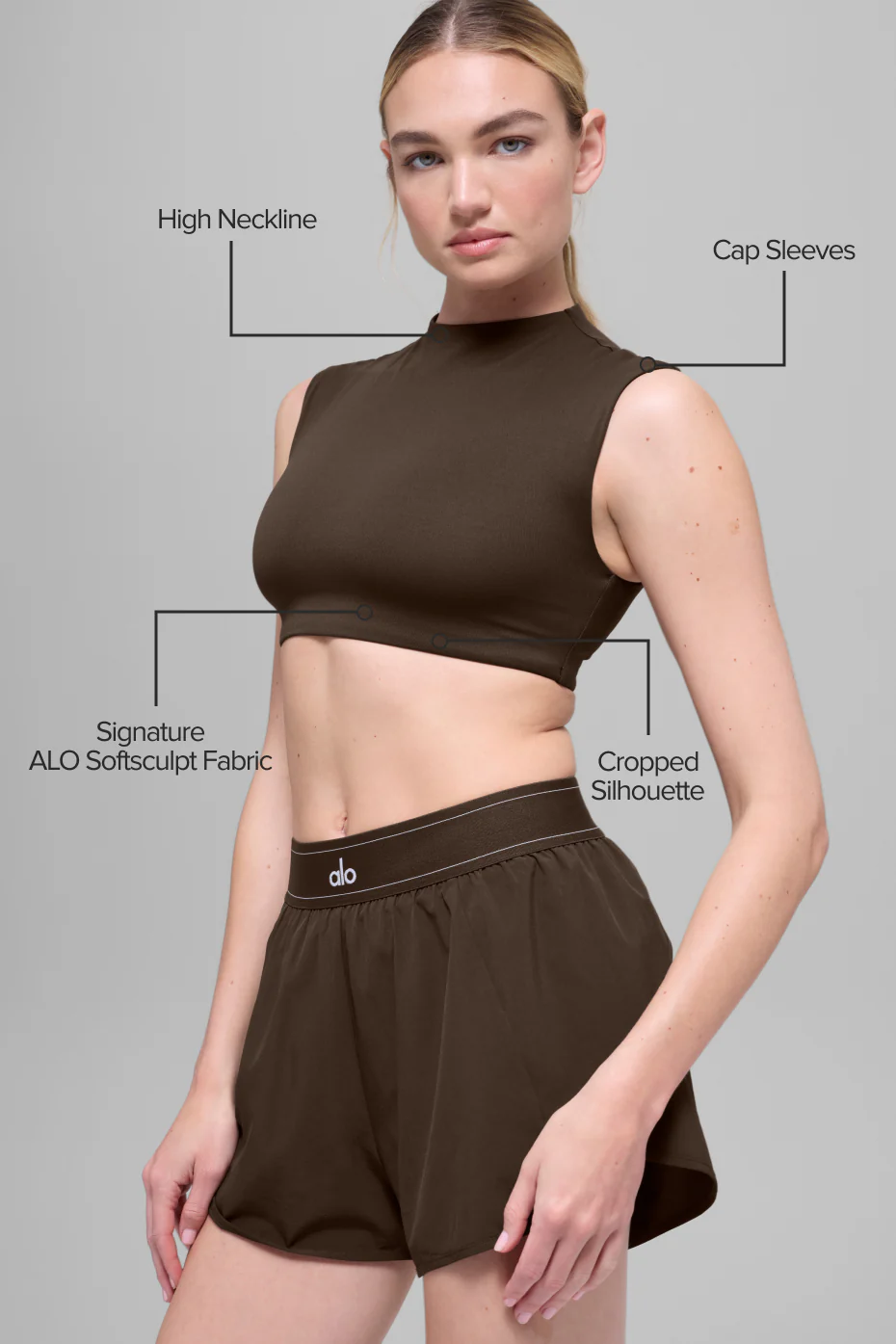 ALO Softsculpt Capped Out Short Sleeve - Espresso
