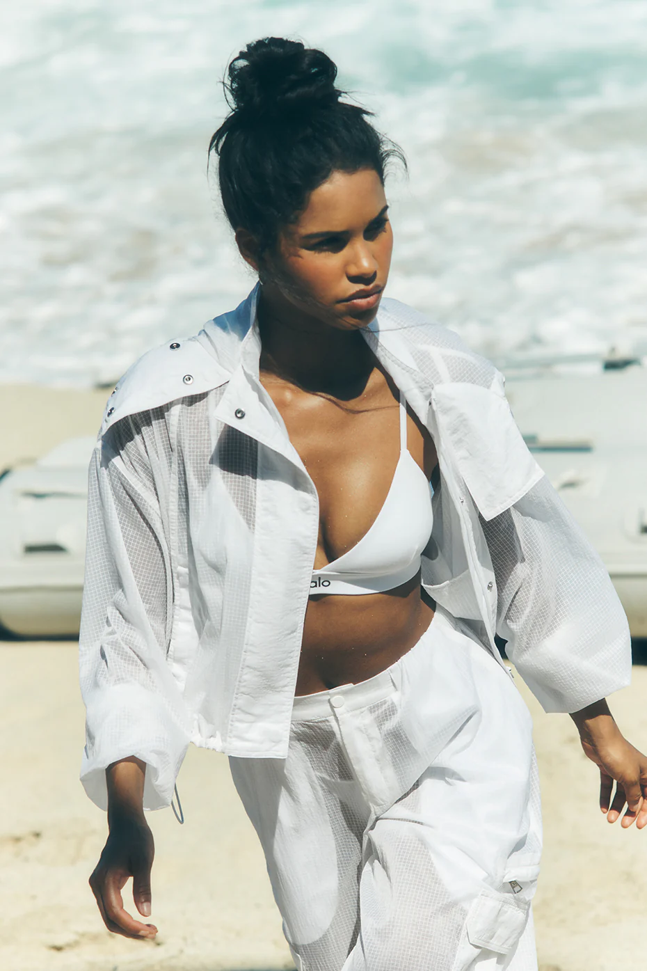 Cropped Game Time Full Zip Jacket - White