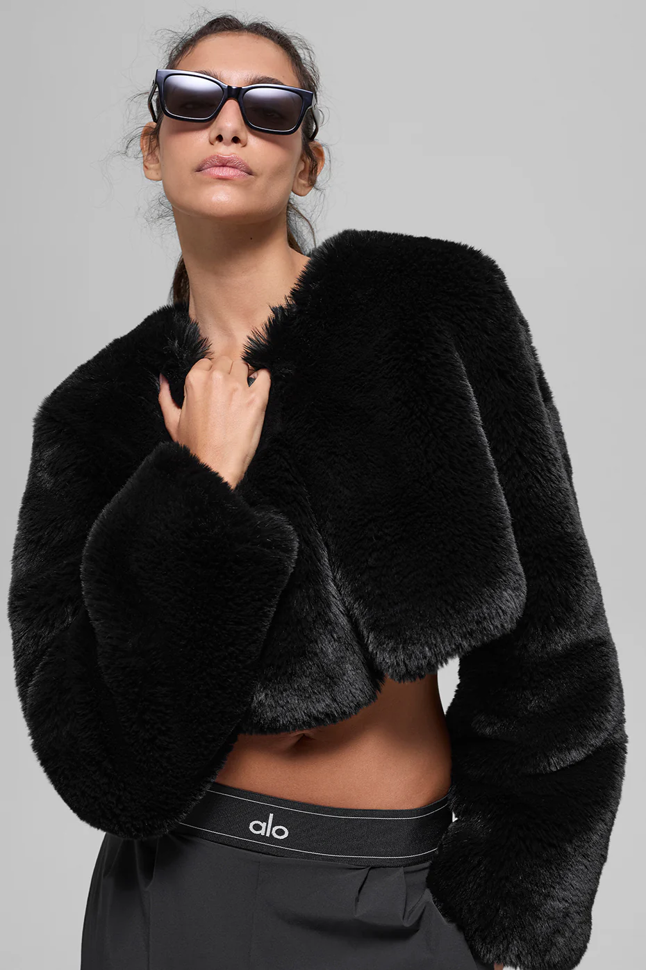 Faux Fur Chic Cropped Jacket - Black