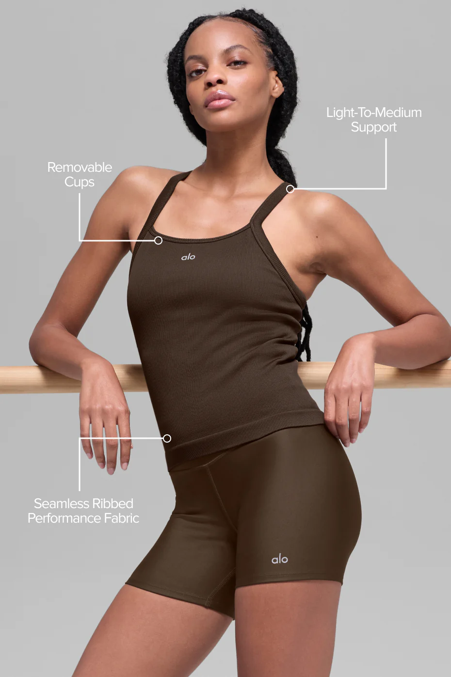 Seamless Ribbed Favorite Full Length Bra Tank - Espresso