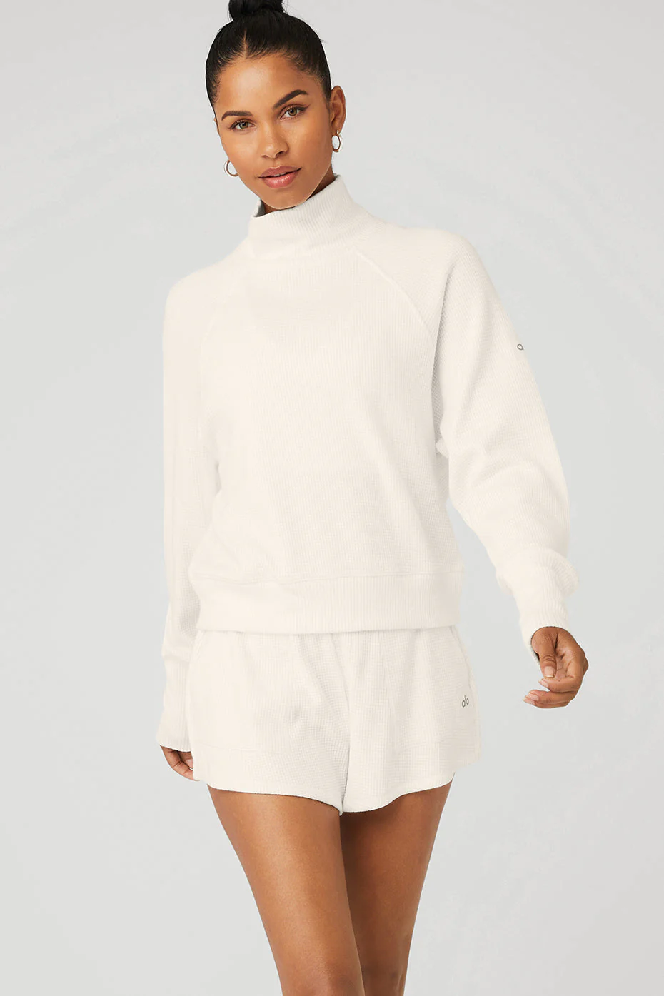 Waffle Weekend Escape Mock Neck Long Sleeve - Ivory