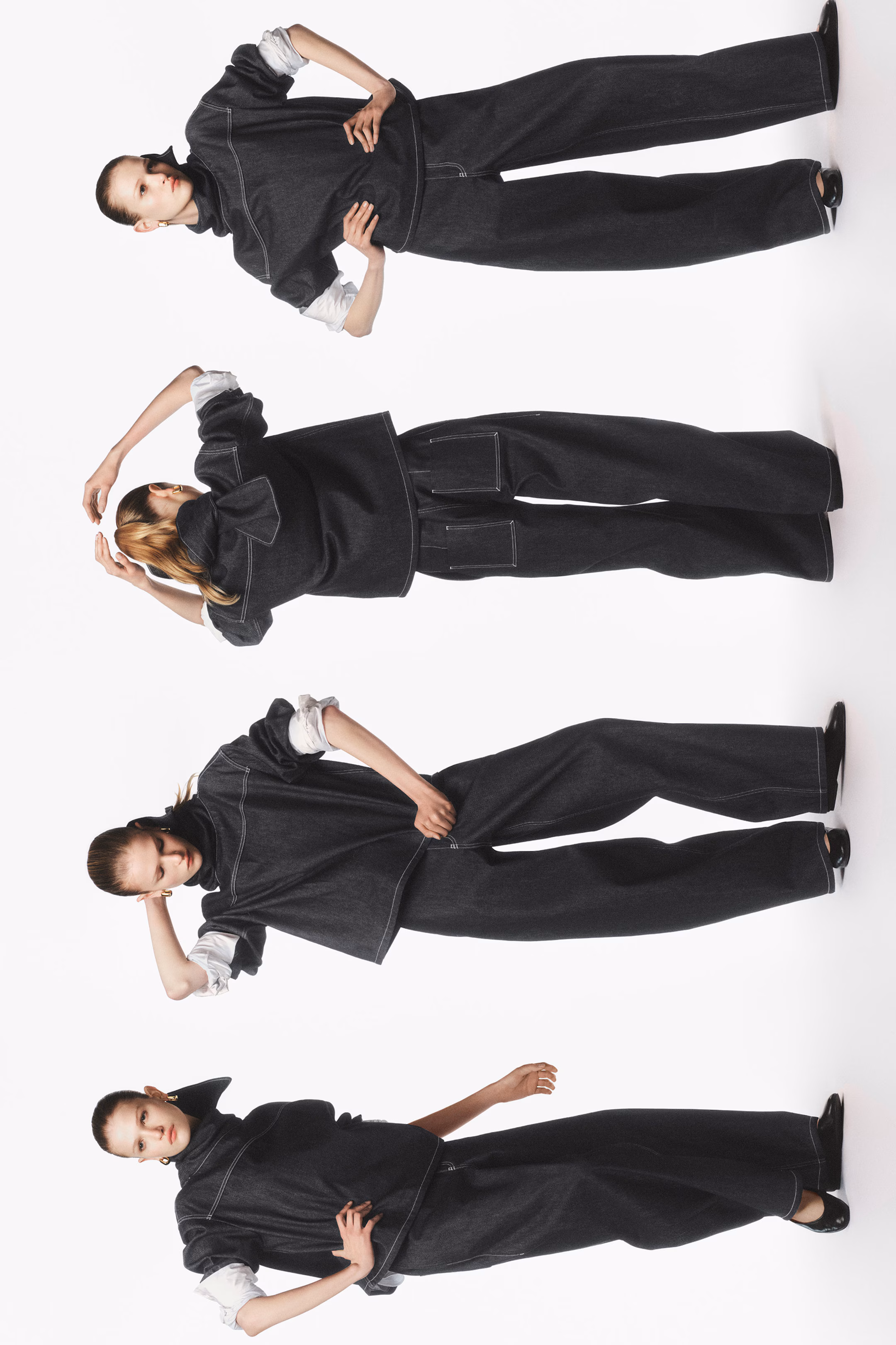 SCARF-DETAIL RAW DENIM TOP