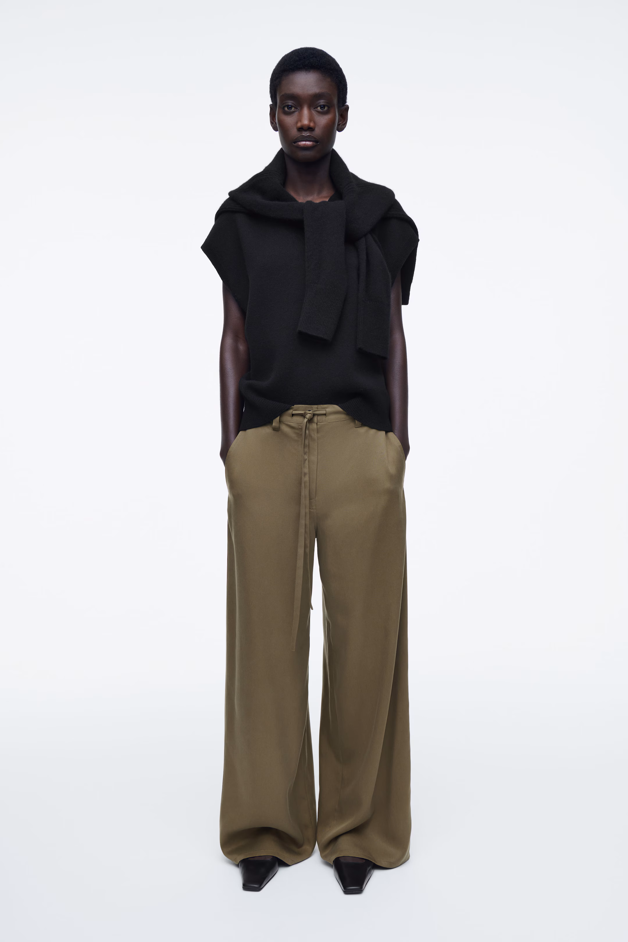 TIE-DETAIL WIDE-LEG TROUSERS