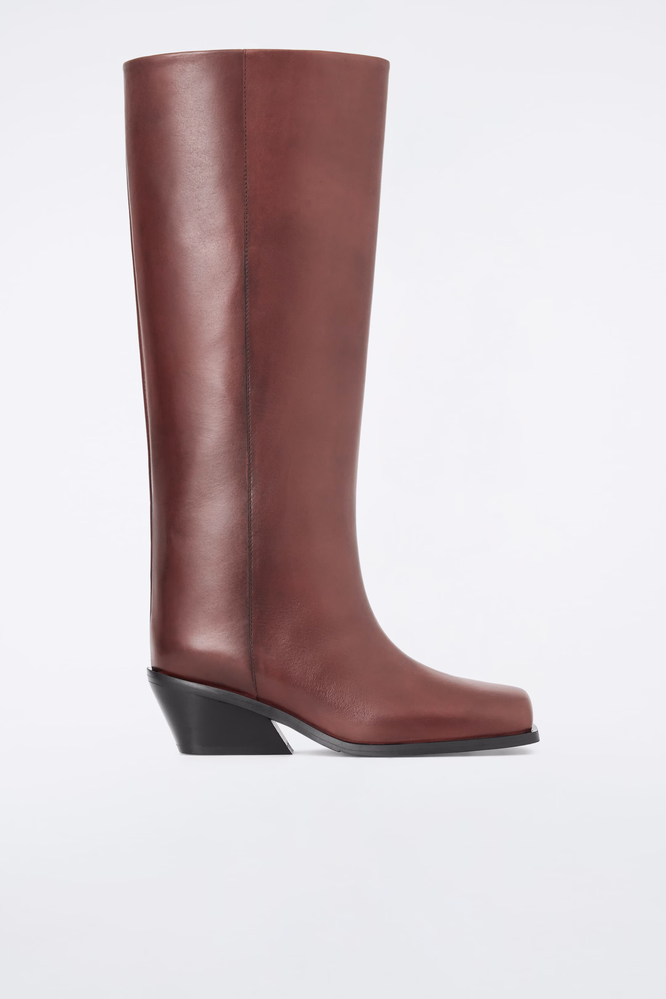 SQUARE-TOE LEATHER KNEE-HIGH BOOTS
