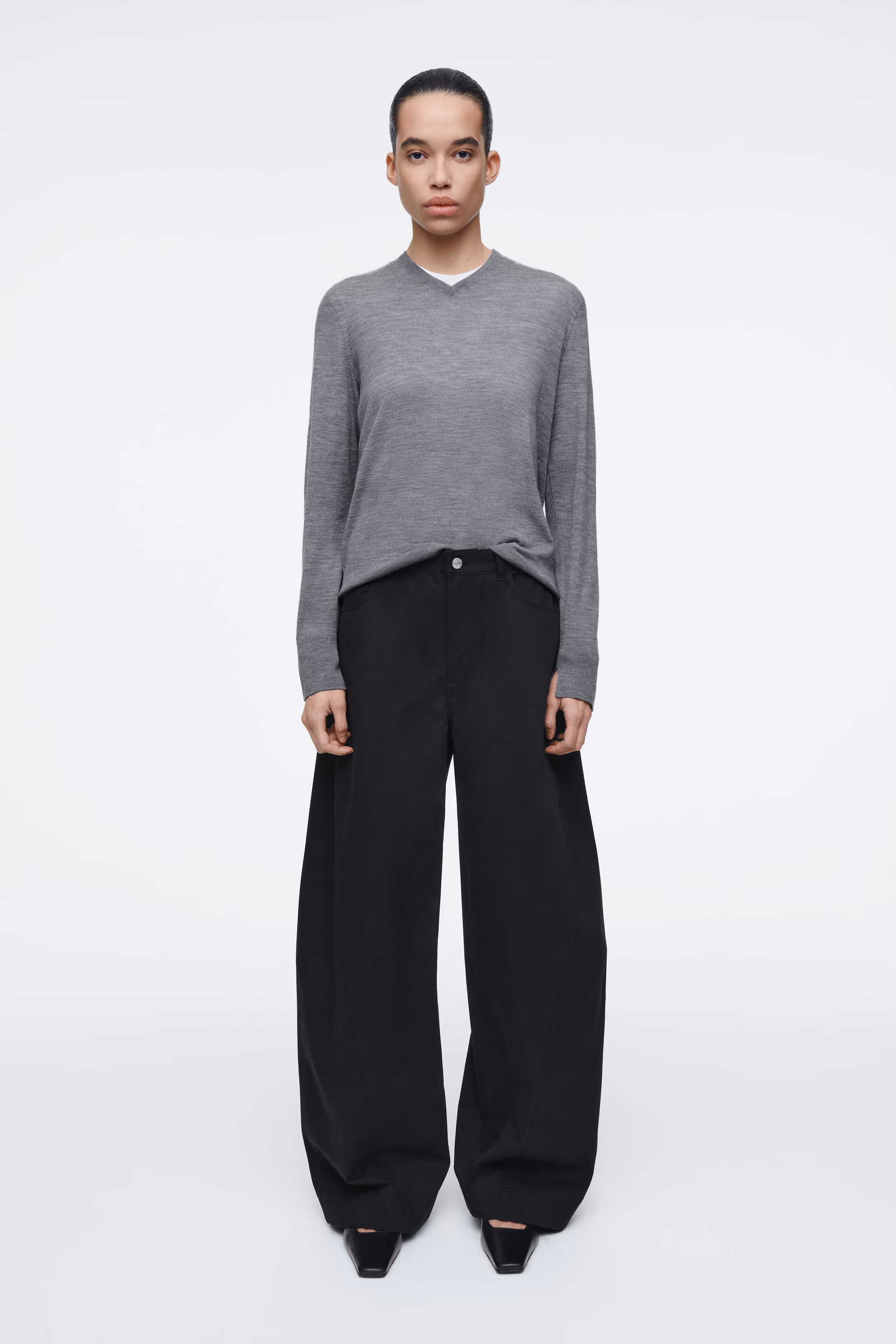 DECONSTRUCTED COTTON BARREL-LEG TROUSERS