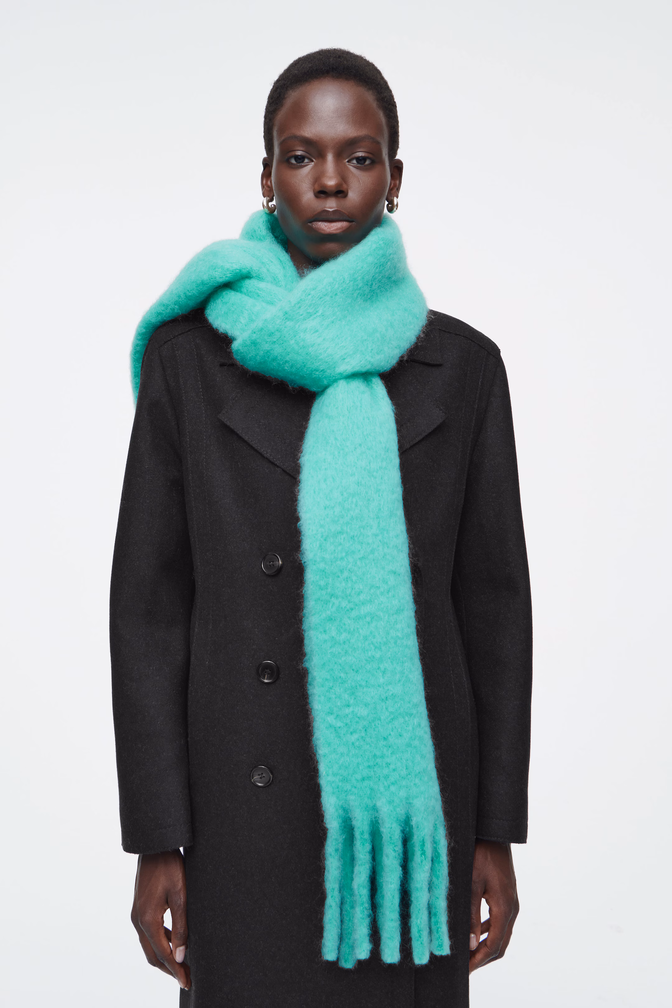 FRINGED BRUSHED-MOHAIR SCARF