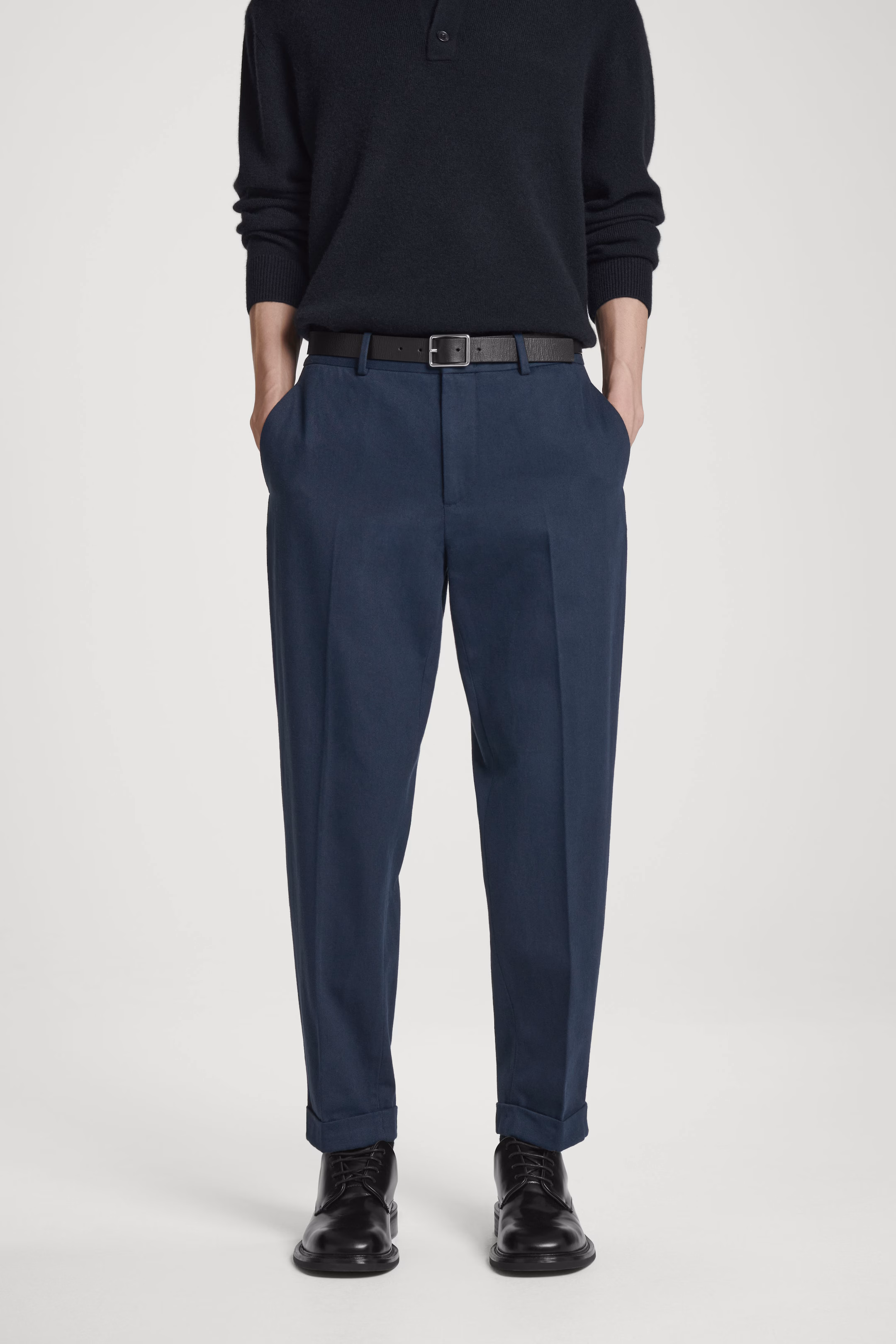 TURN-UP TAPERED TWILL TROUSERS