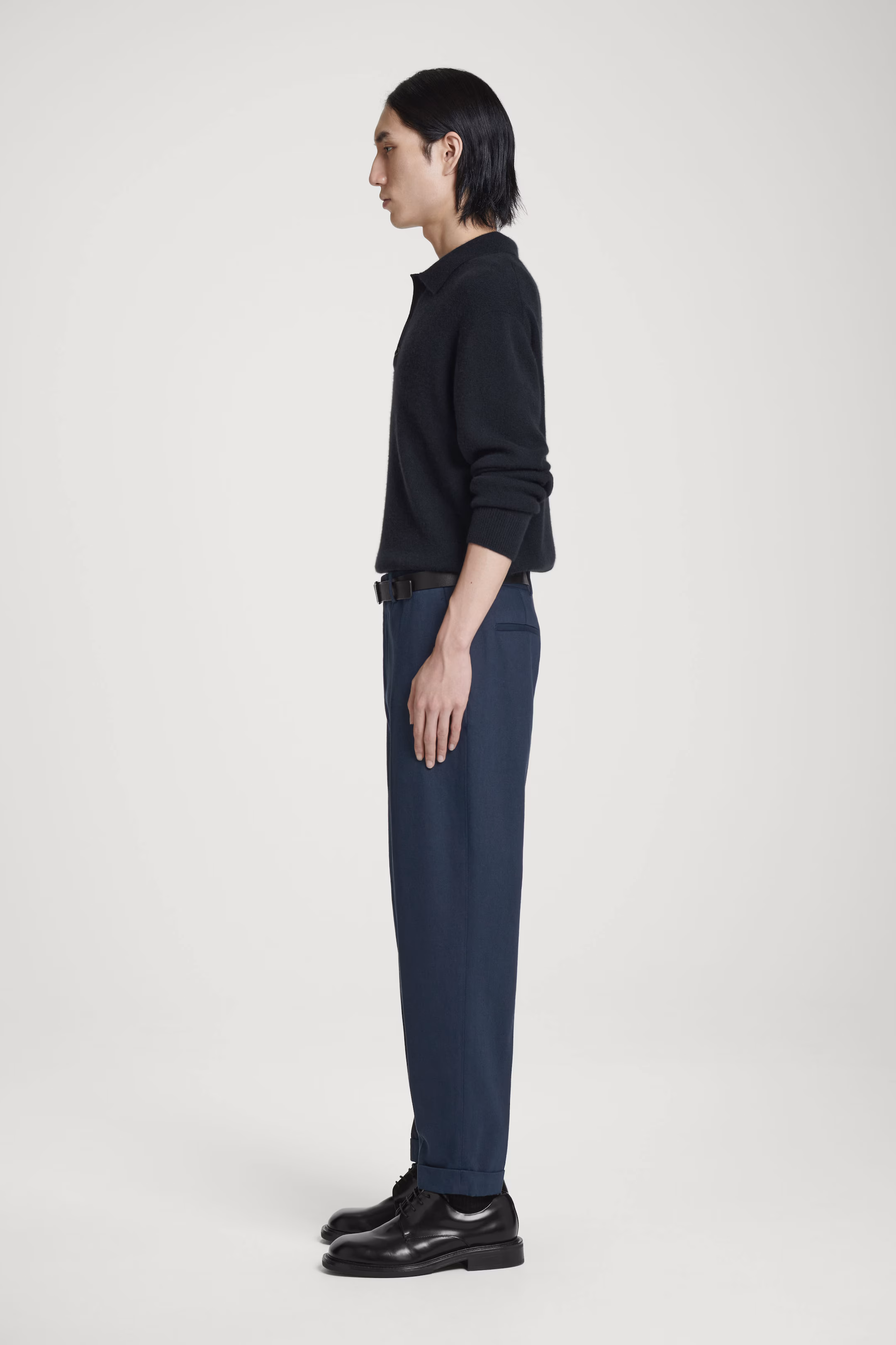 TURN-UP TAPERED TWILL TROUSERS