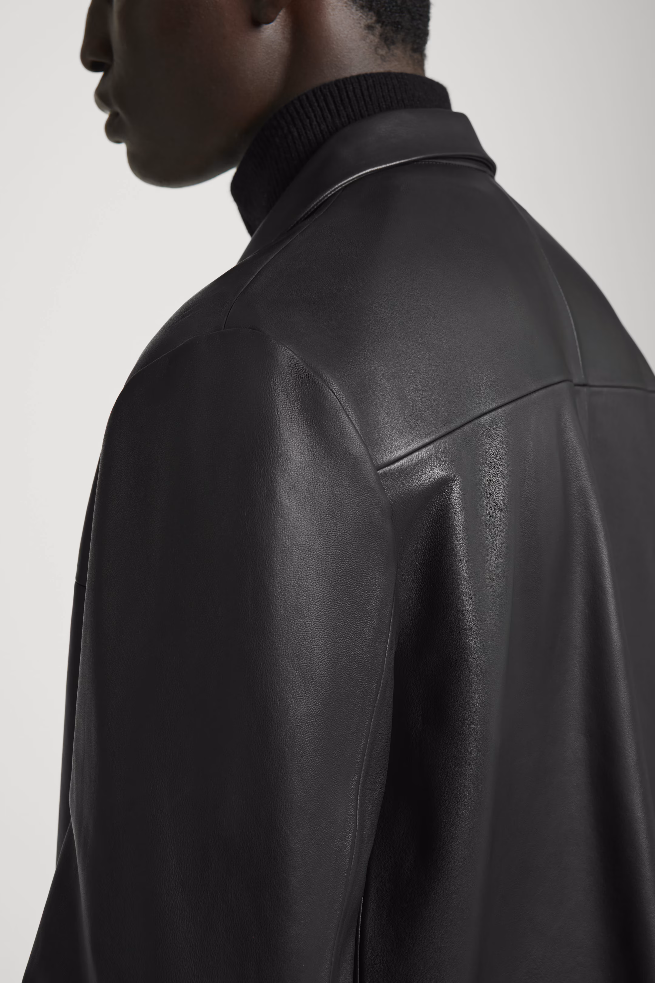 CAMP-COLLAR LEATHER JACKET