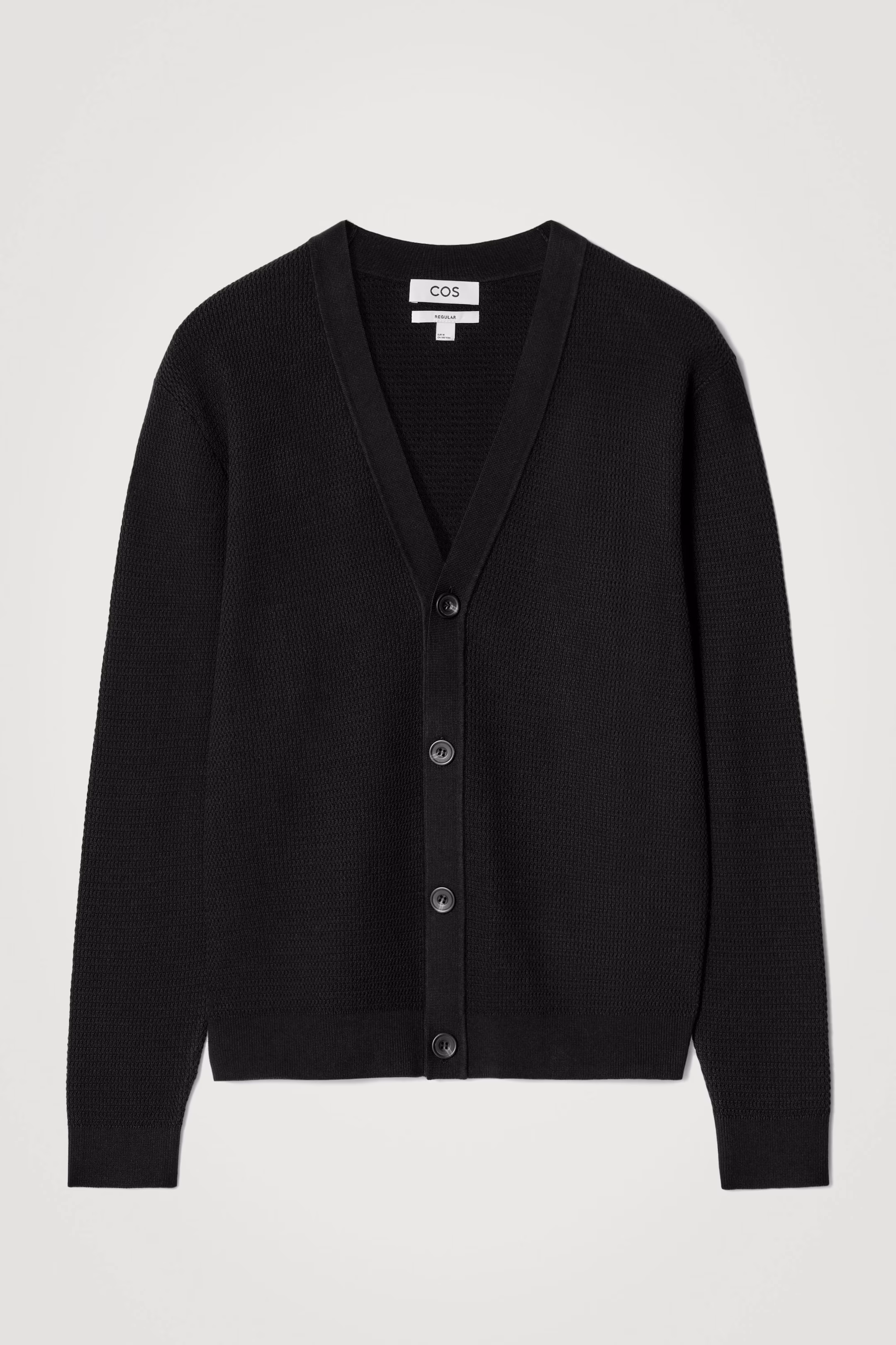 TEXTURED KNITTED COTTON V-NECK CARDIGAN