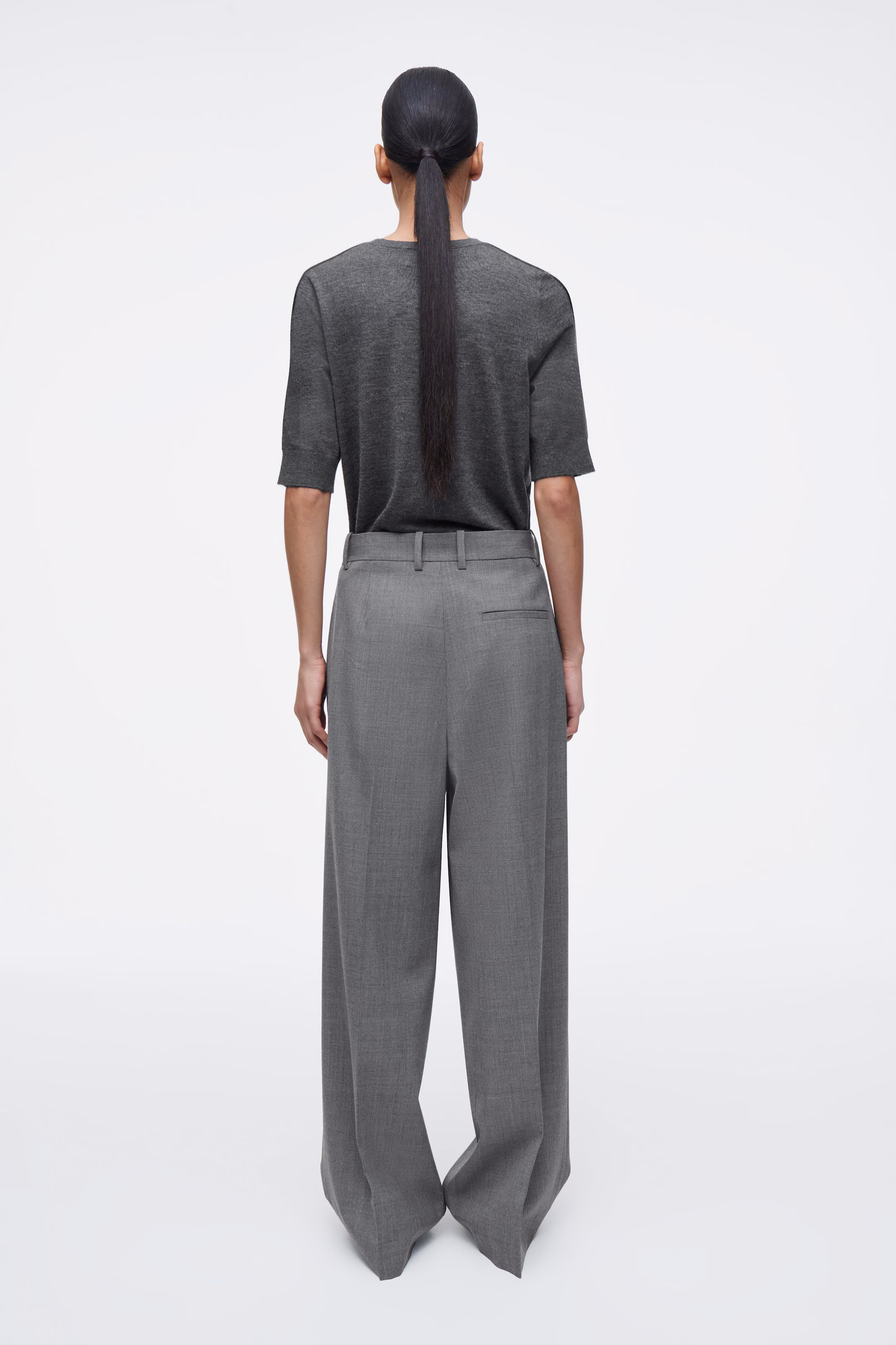 RELAXED TWILL WIDE-LEG TROUSERS