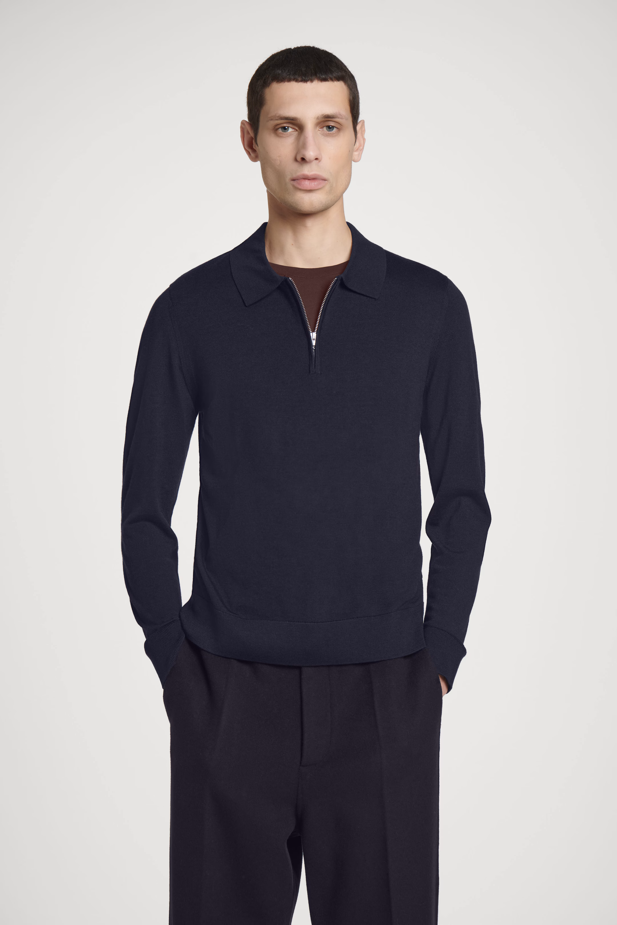 MERINO WOOL HALF-ZIP POLO SHIRT