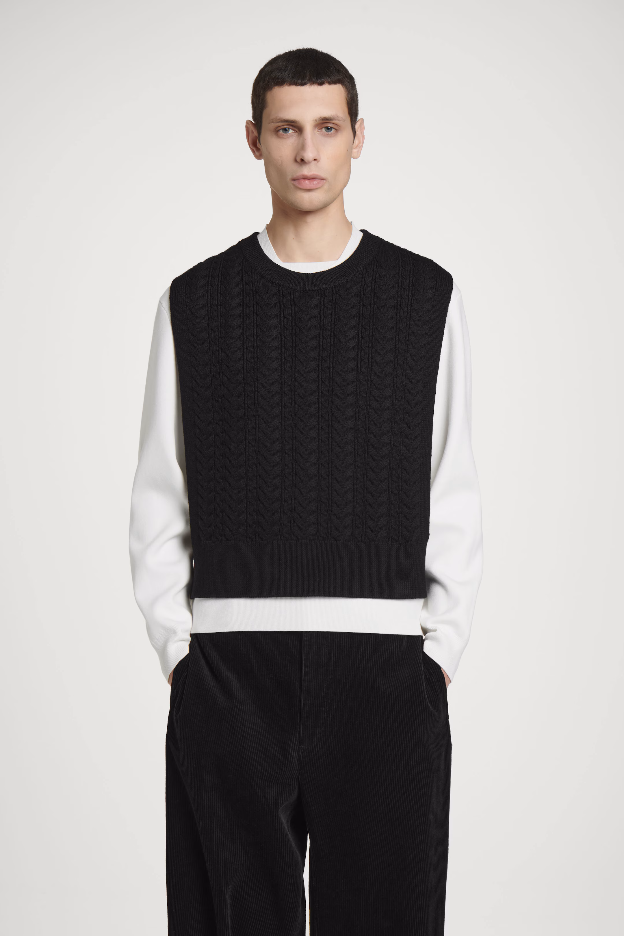 CABLE-KNIT WOOL HYBRID VEST