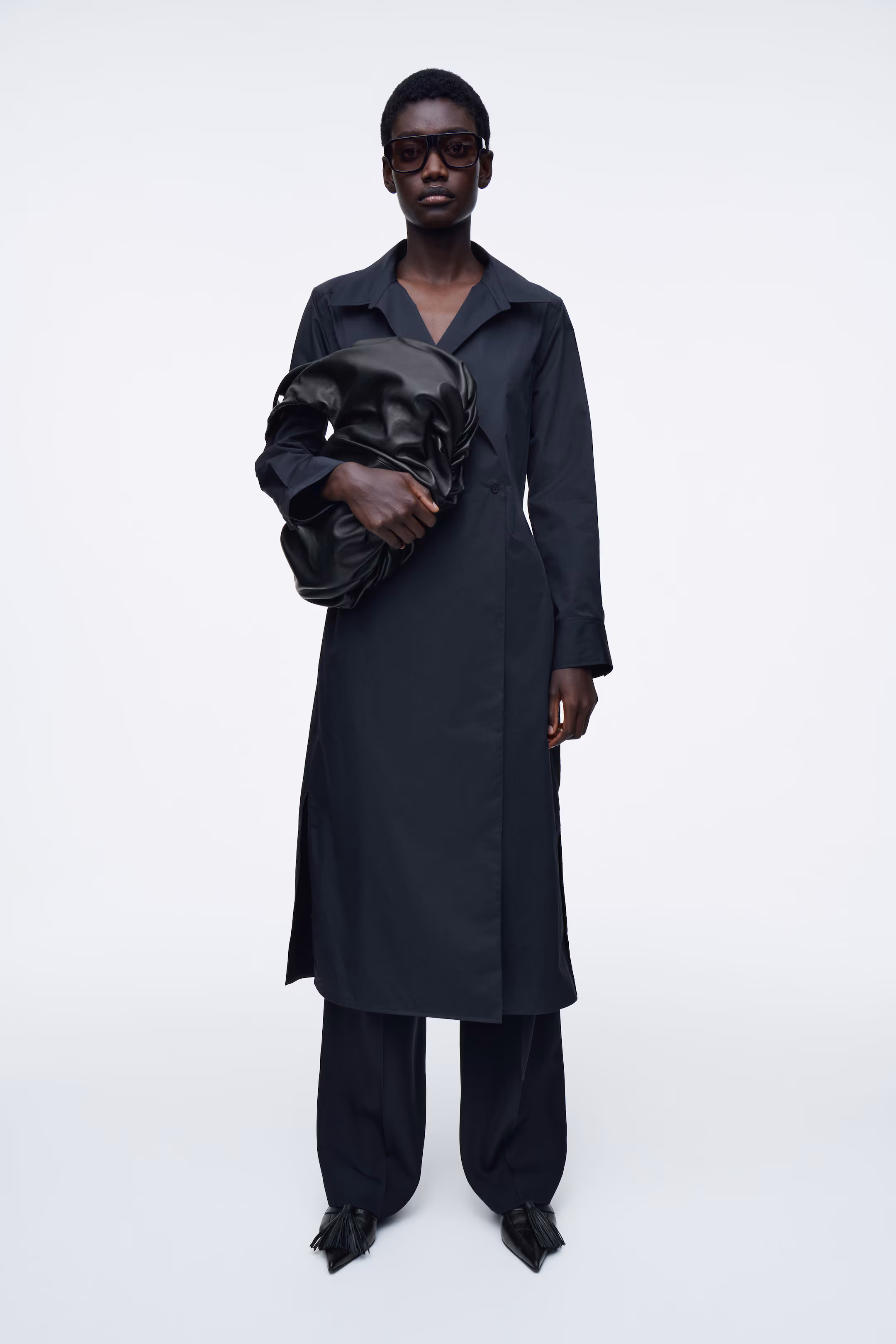 DOUBLE-BREASTED MIDI SHIRT DRESS