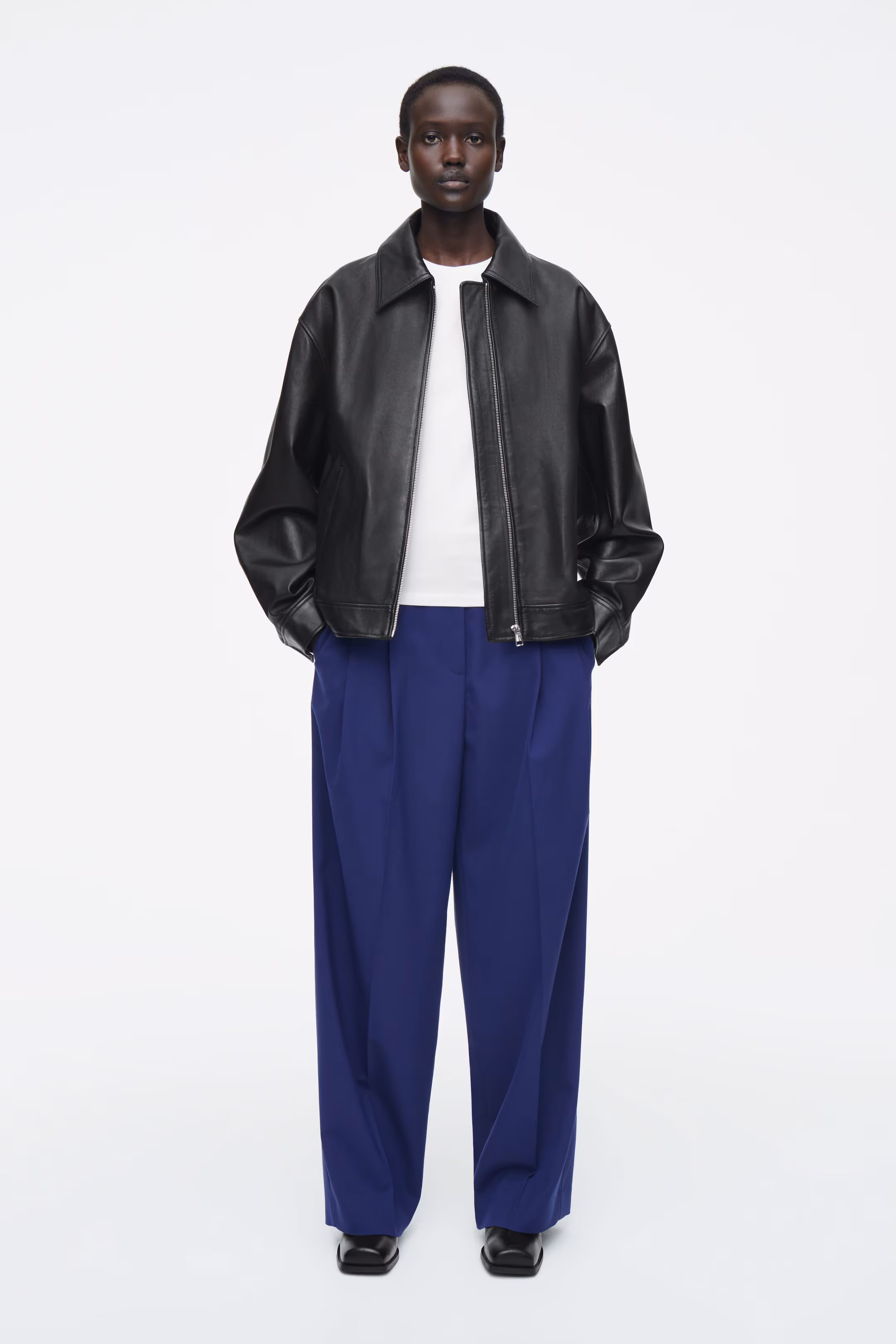 RELAXED TWILL WIDE-LEG TROUSERS