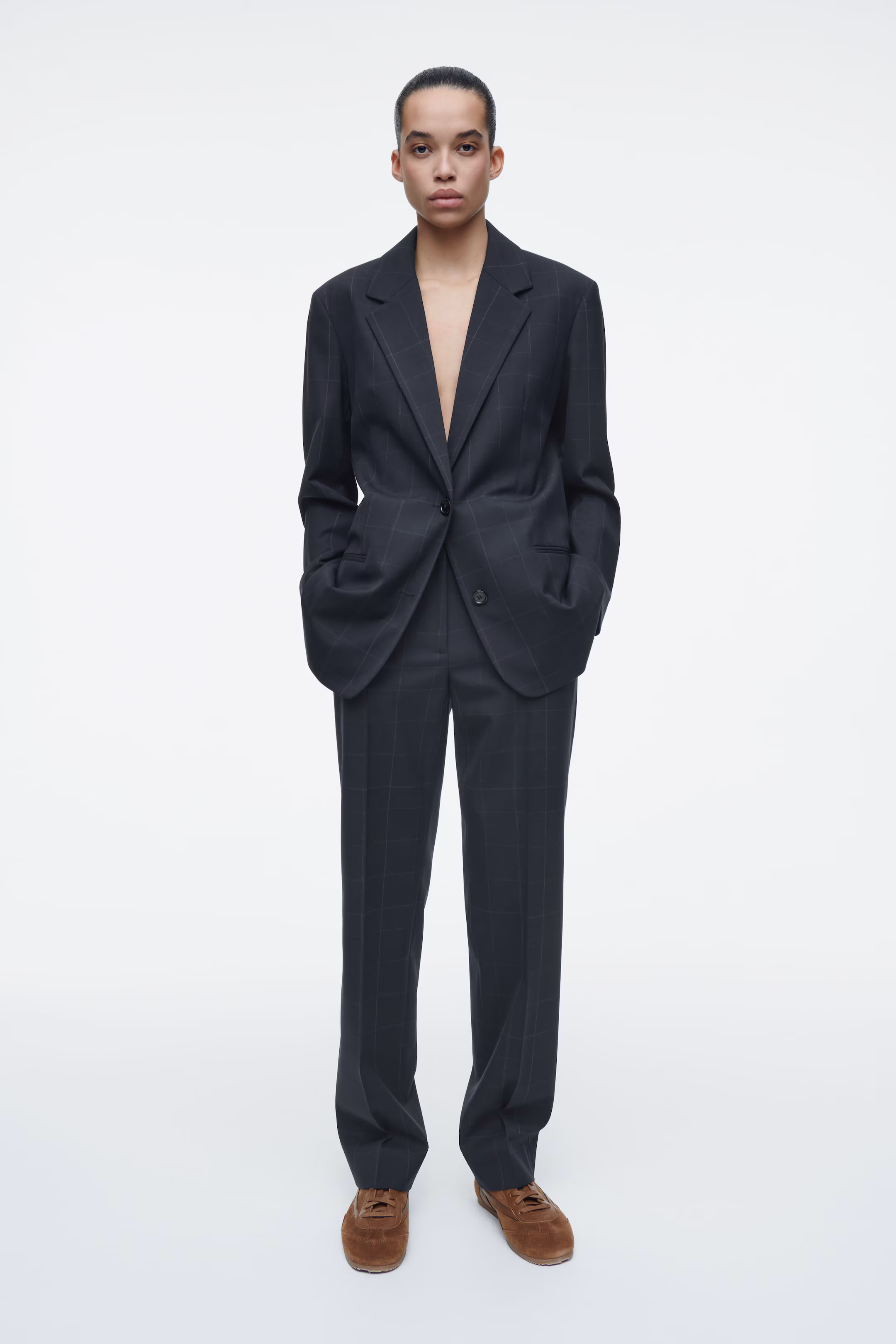 WINDOWPANE-CHECK STRAIGHT-LEG TROUSERS