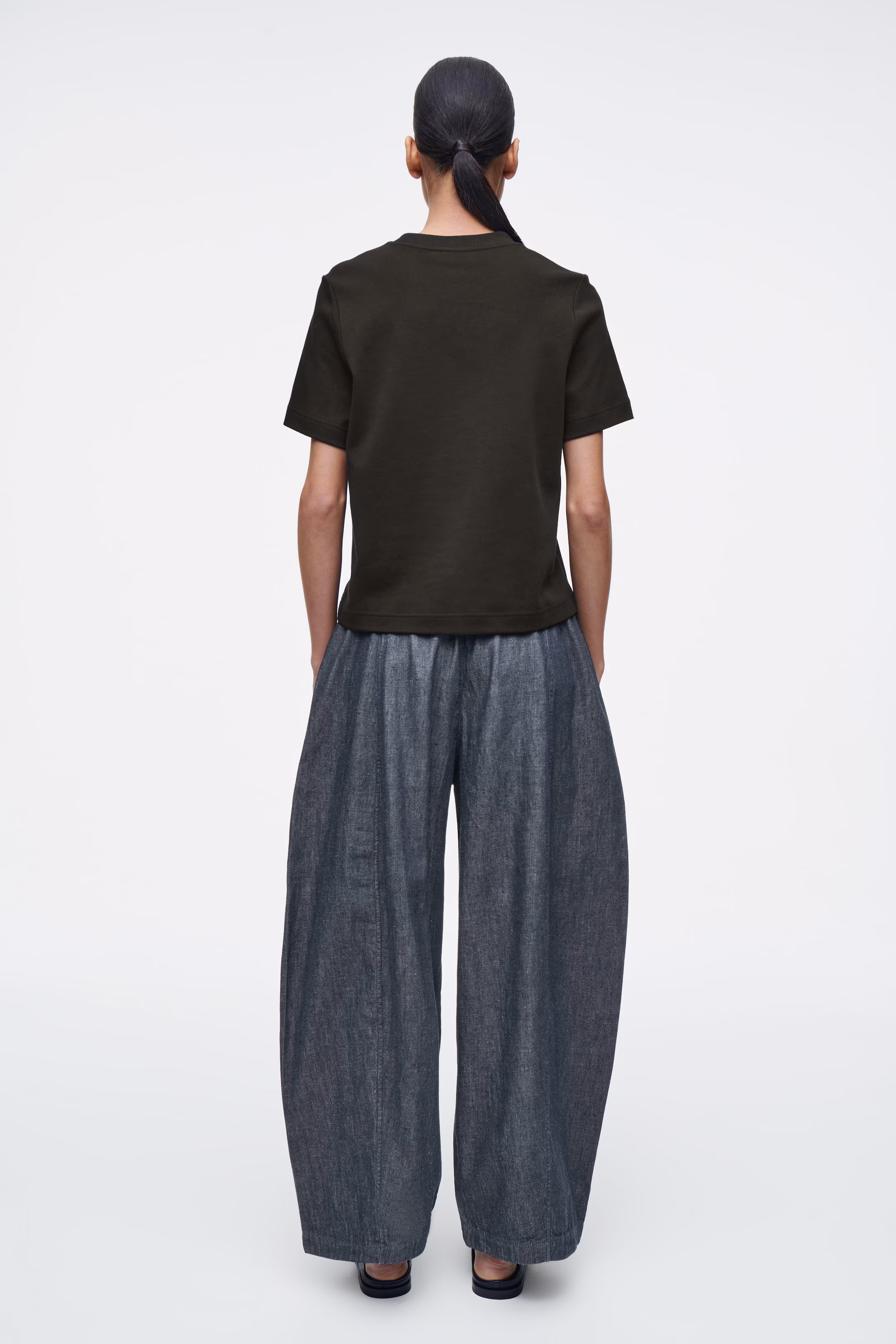 BARREL-LEG DENIM DRAWSTRING TROUSERS
