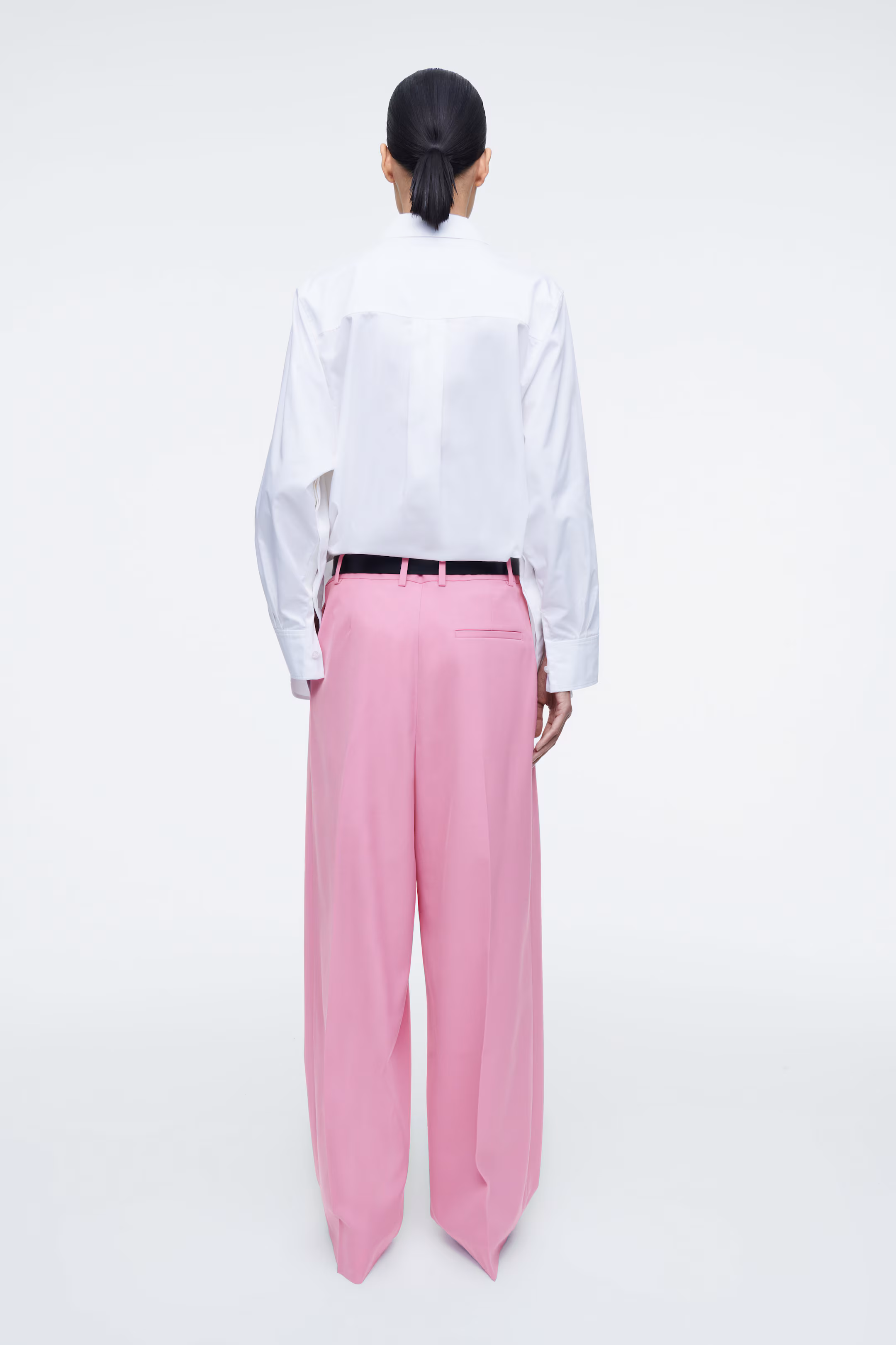 RELAXED TWILL WIDE-LEG TROUSERS