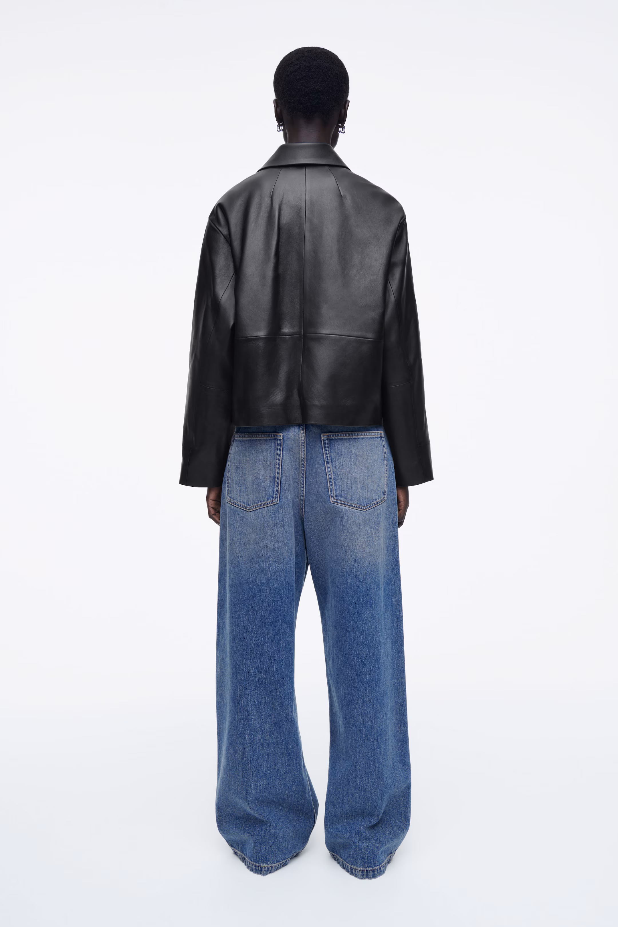 BOXY COLLARED LEATHER JACKET