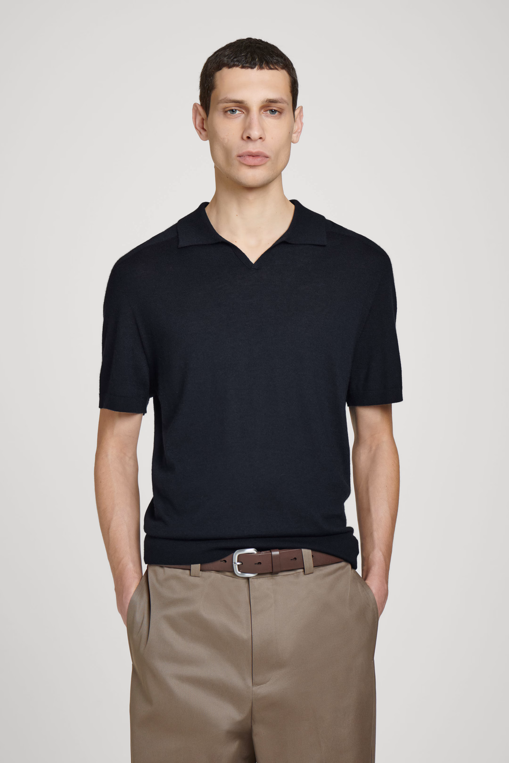 OPEN-COLLAR CASHMERE POLO SHIRT
