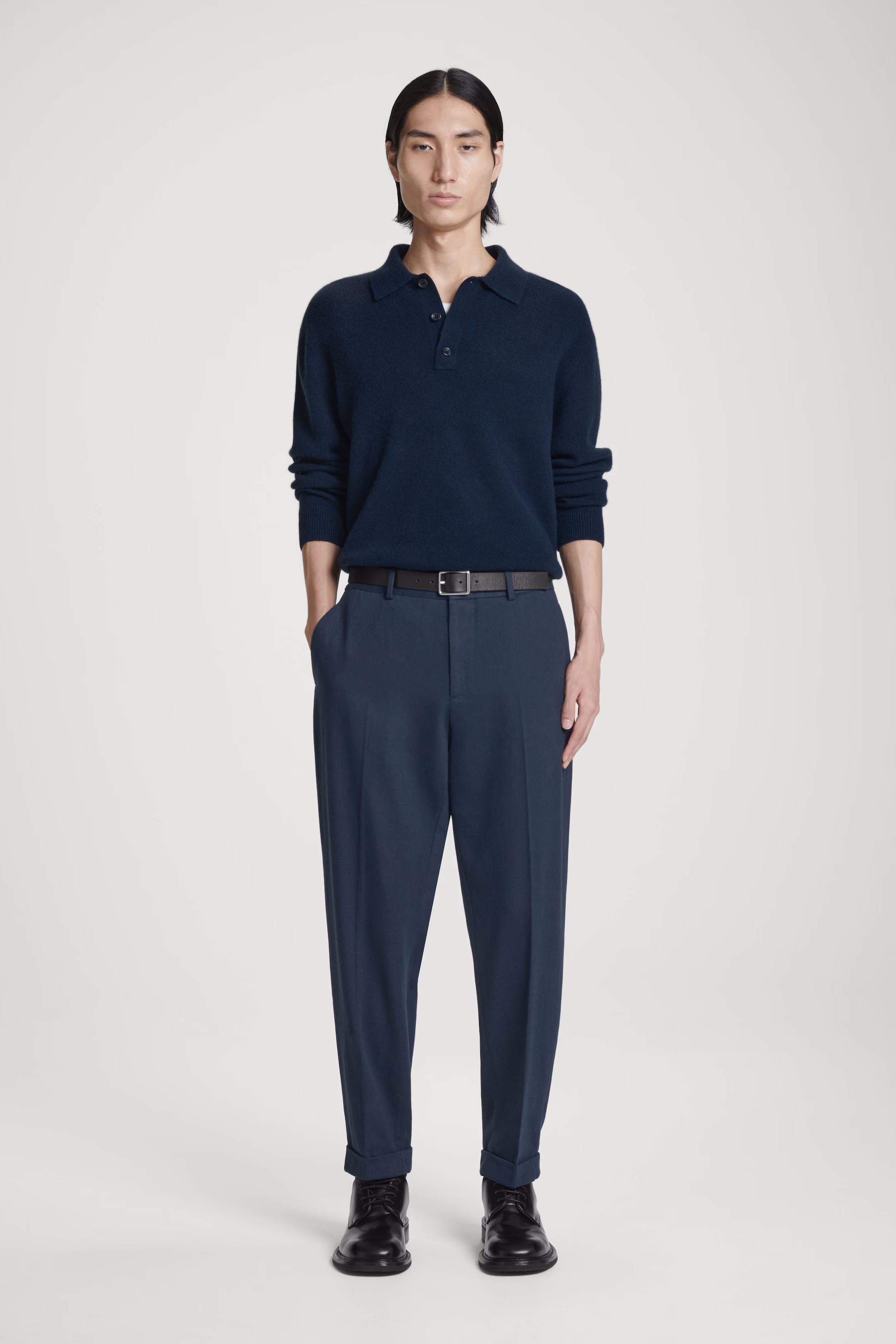 TURN-UP TAPERED TWILL TROUSERS