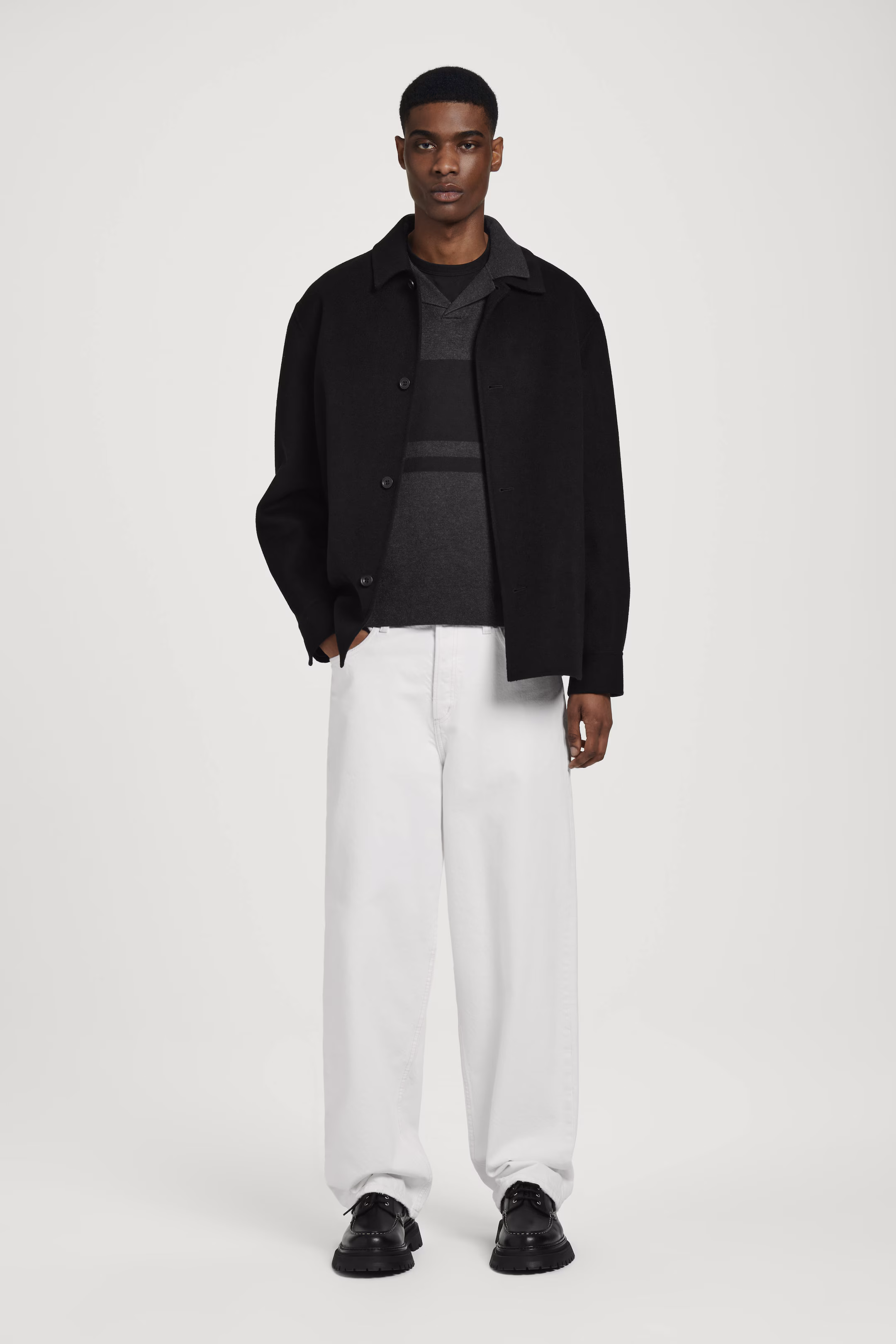 STRIPED DOUBLE-FACED KNITTED POLO SHIRT