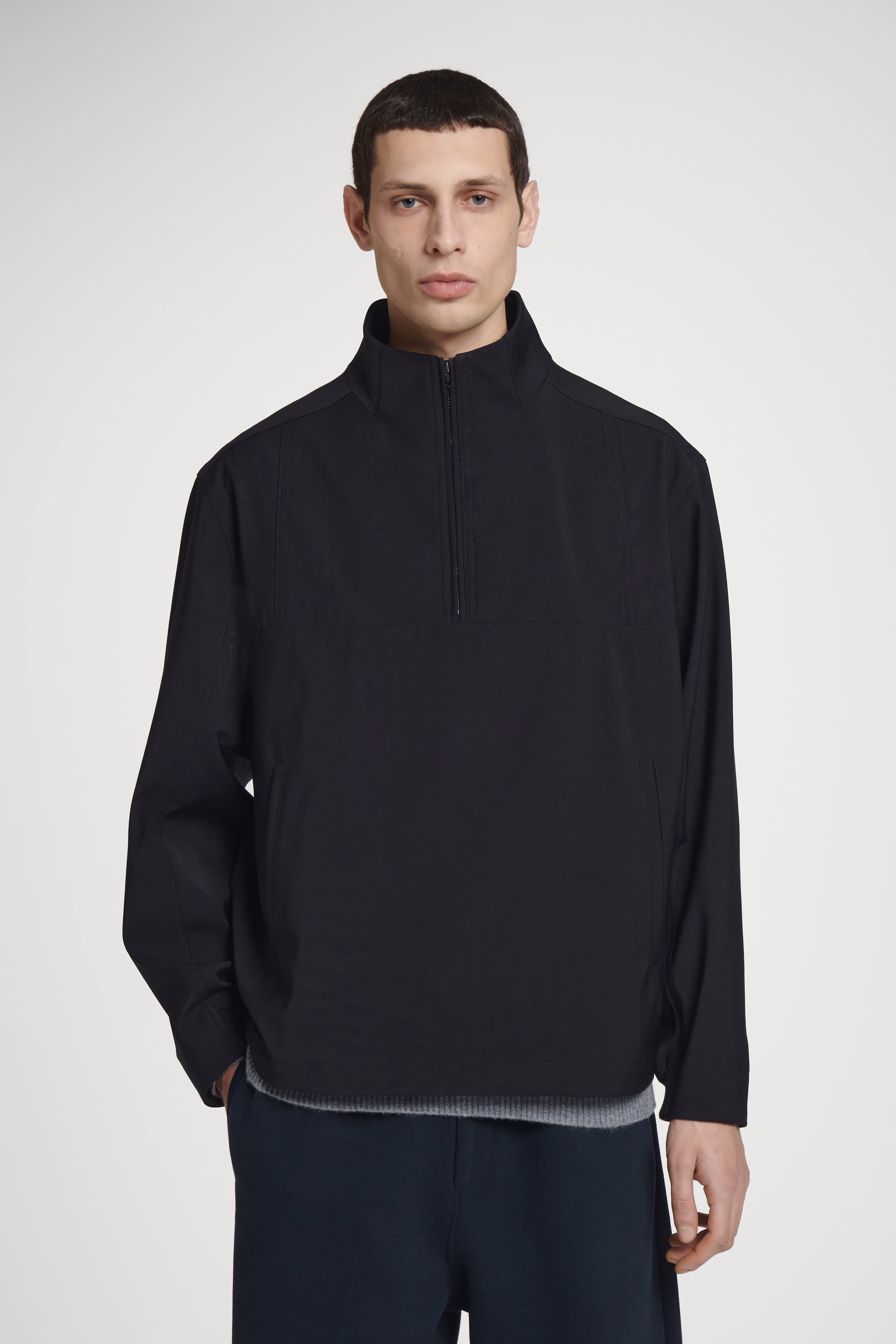 DOUBLE-FACED WOOL-BLEND HALF-ZIP JACKET