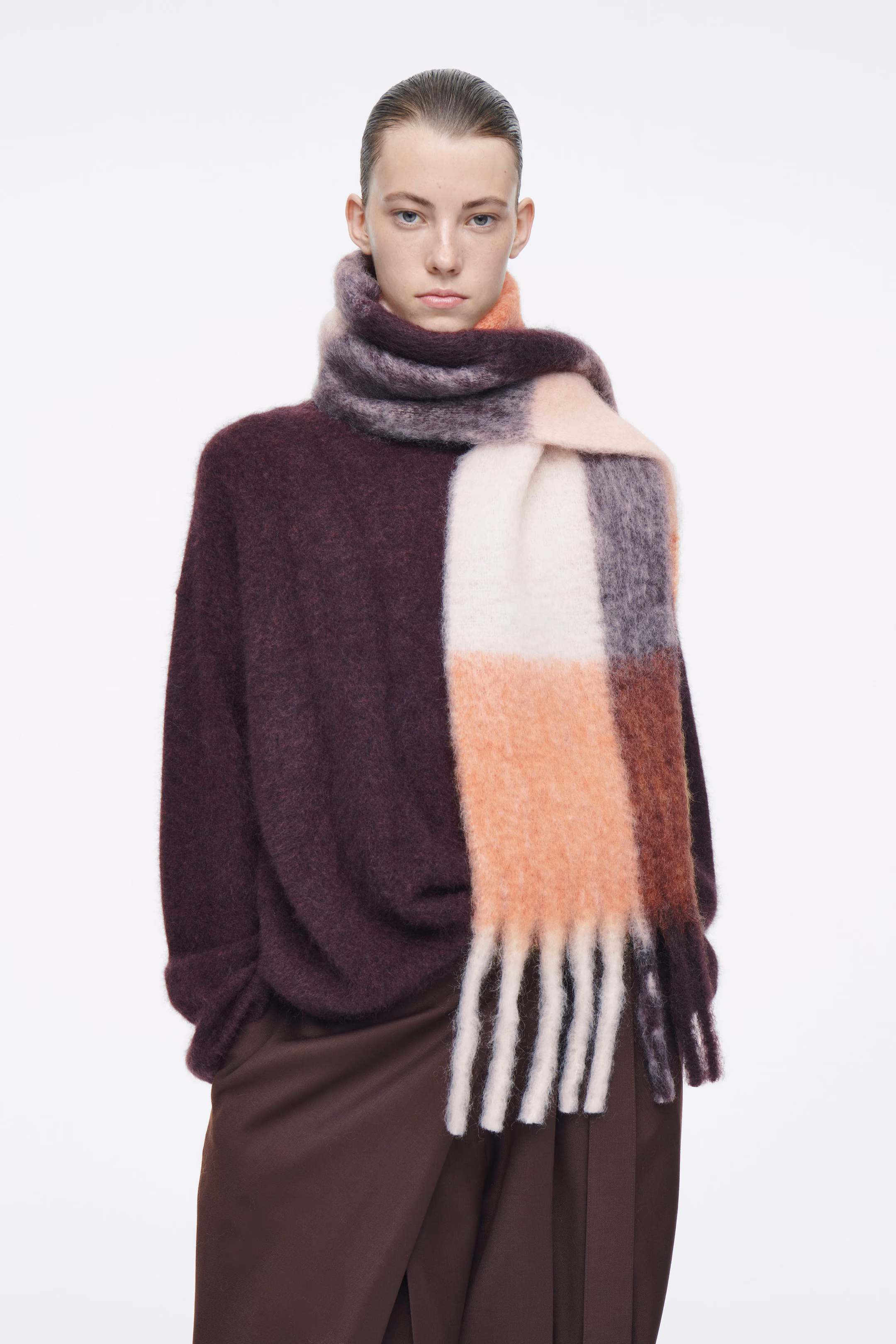 FRINGED BRUSHED-MOHAIR SCARF