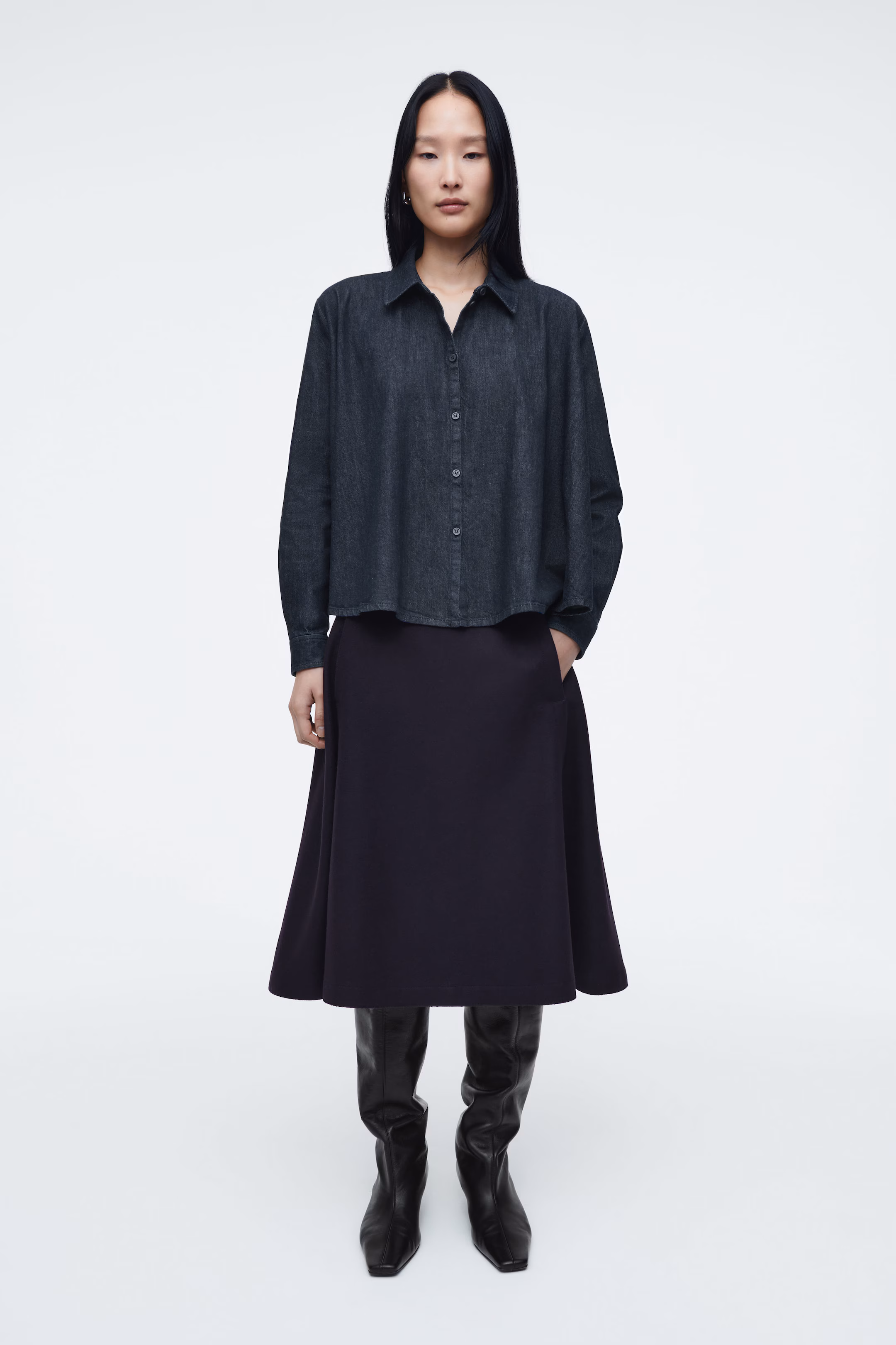 REGULAR FLARED DENIM SHIRT