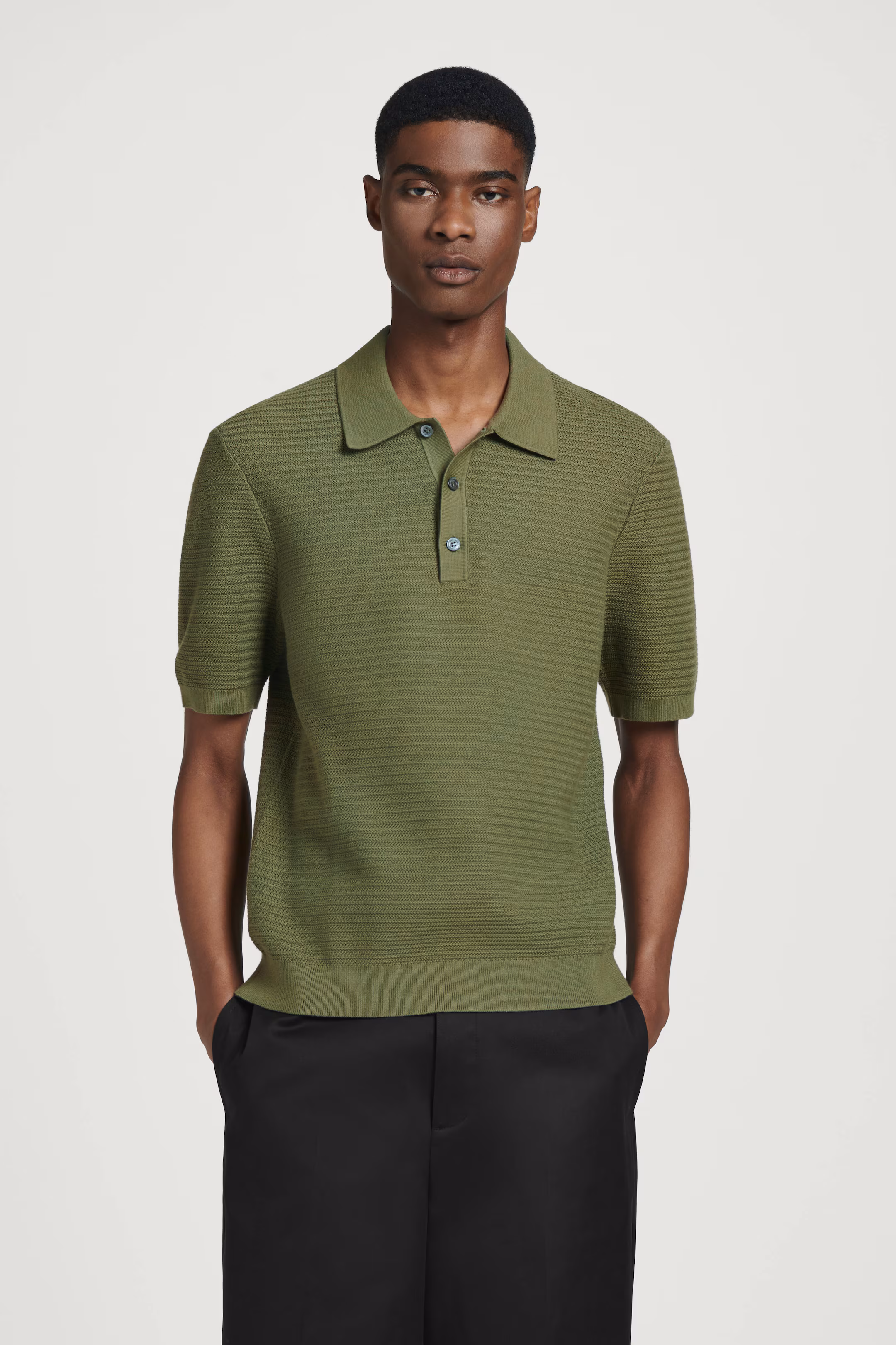 TEXTURED KNITTED COTTON POLO SHIRT