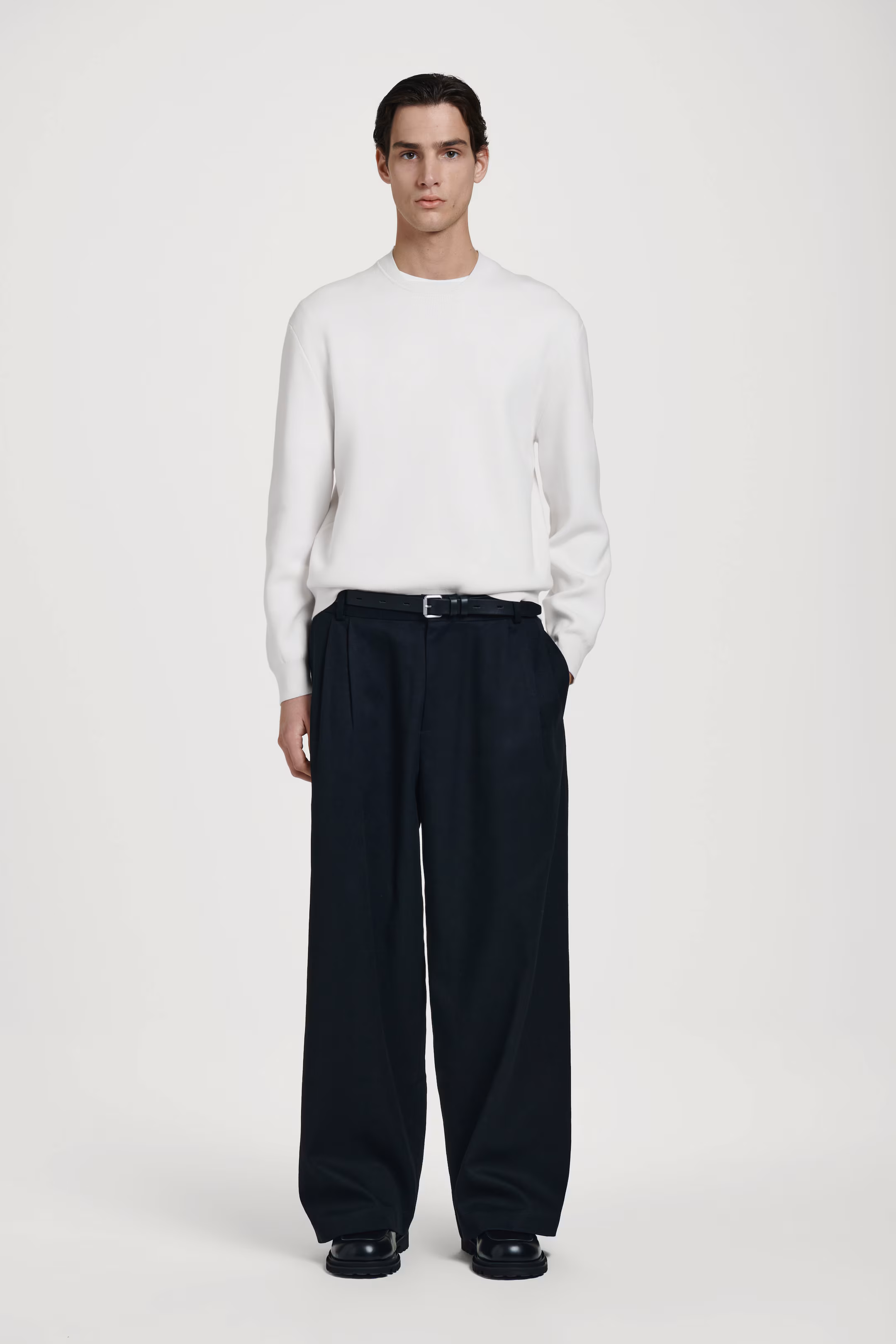 DOUBLE-FACED BOMBER-NECK KNITTED JUMPER