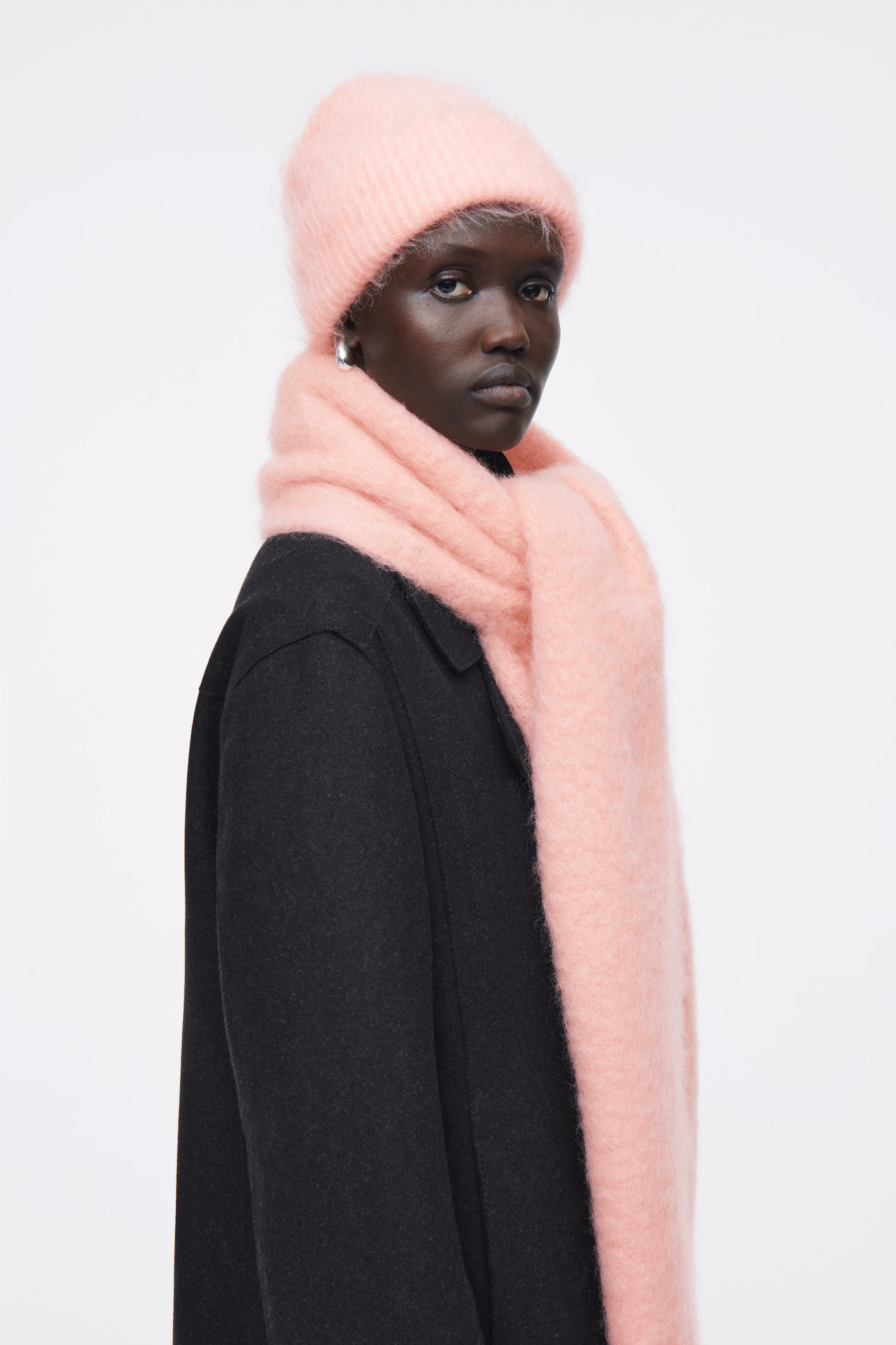 FRINGED BRUSHED-MOHAIR SCARF