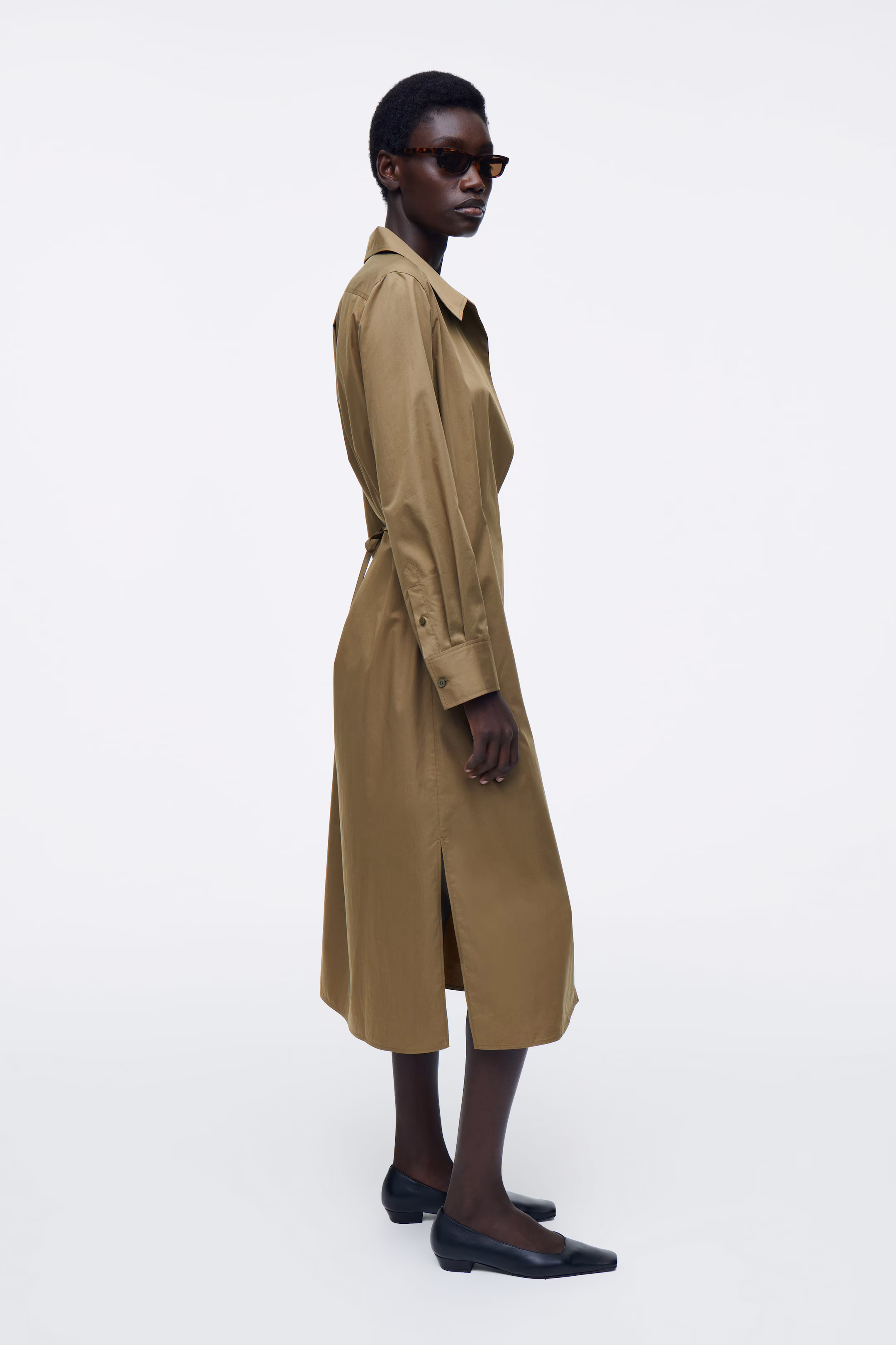 DOUBLE-BREASTED MIDI SHIRT DRESS