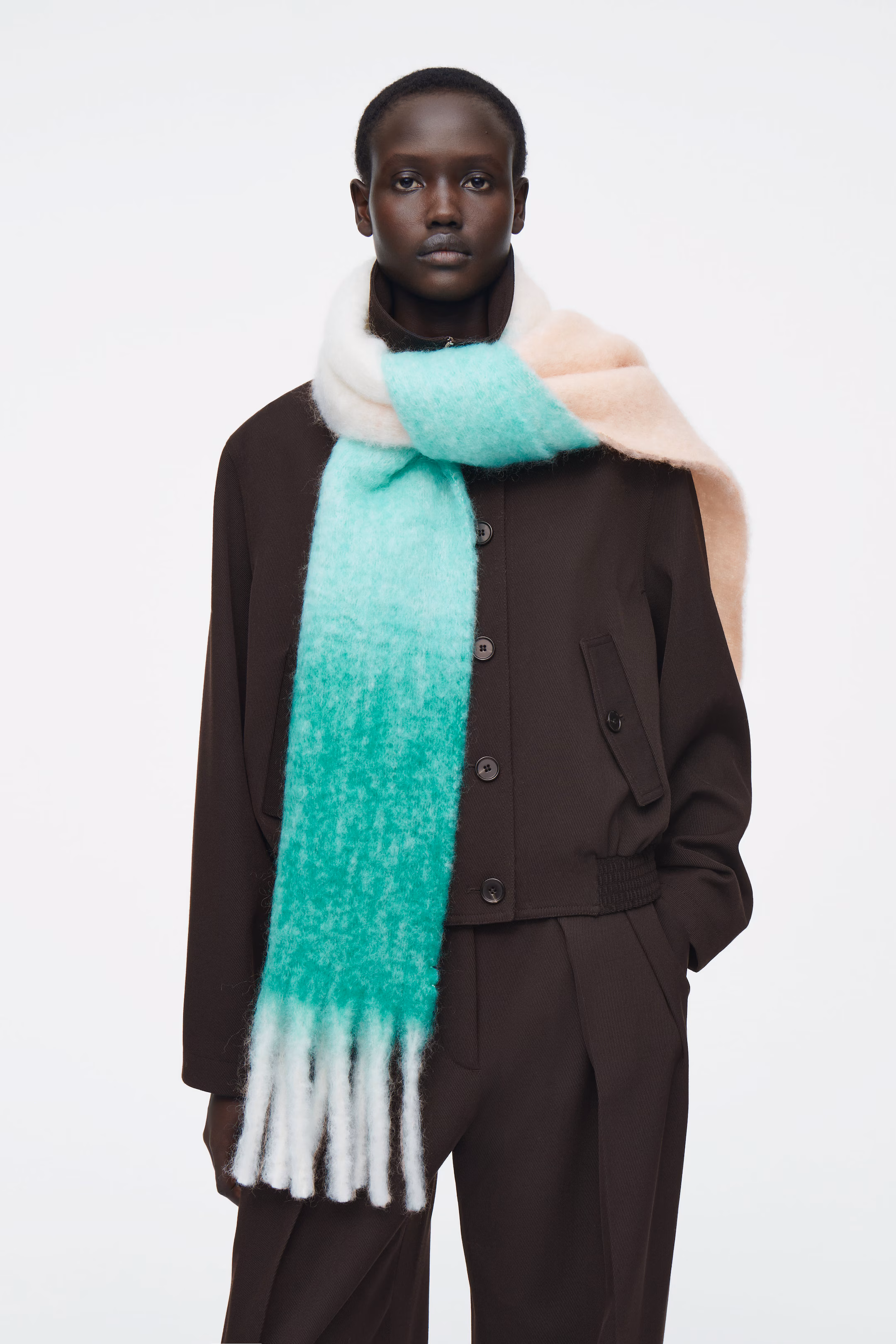 FRINGED BRUSHED-MOHAIR SCARF