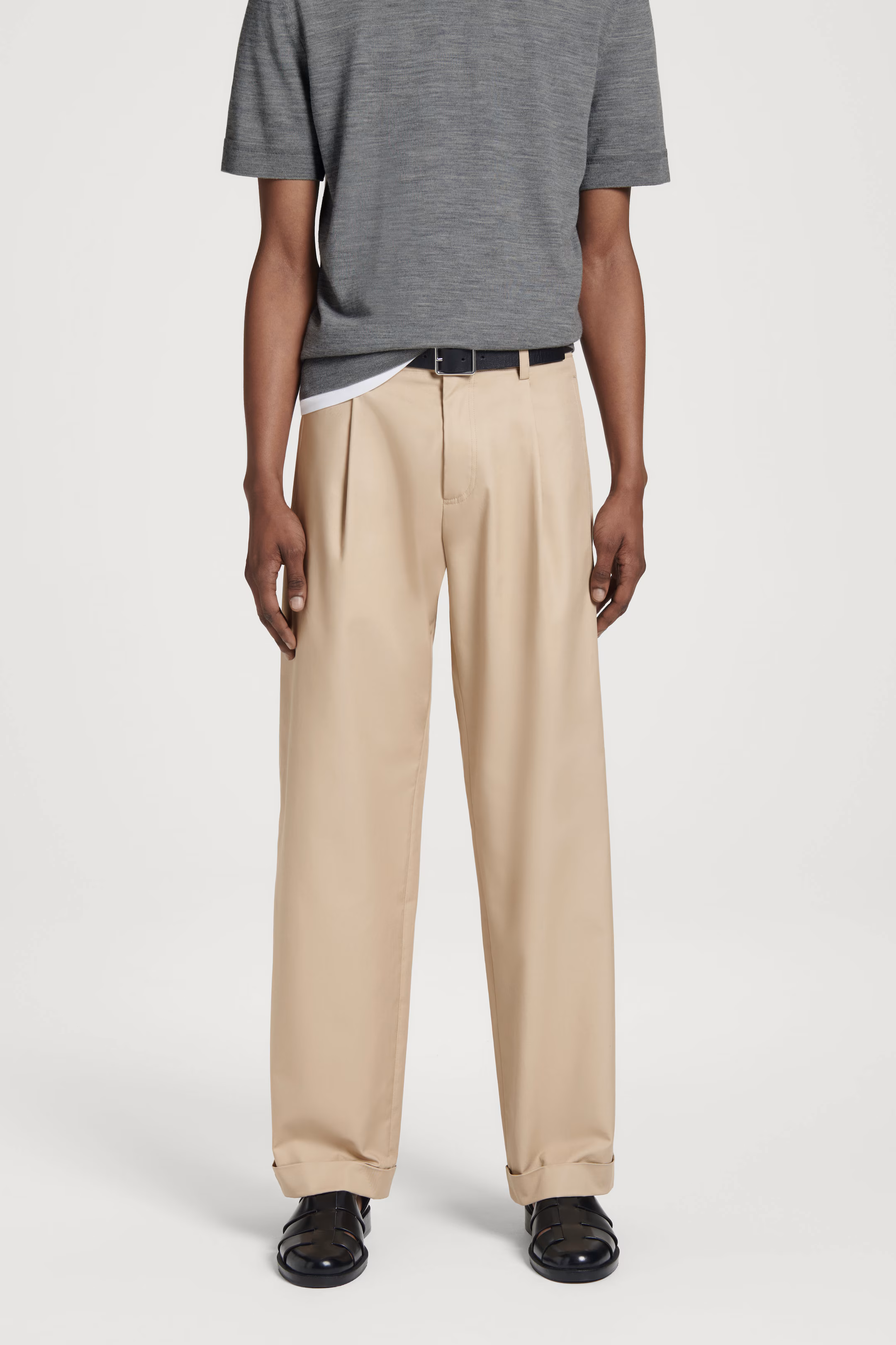 TAPERED COTTON TURN-UP TROUSERS