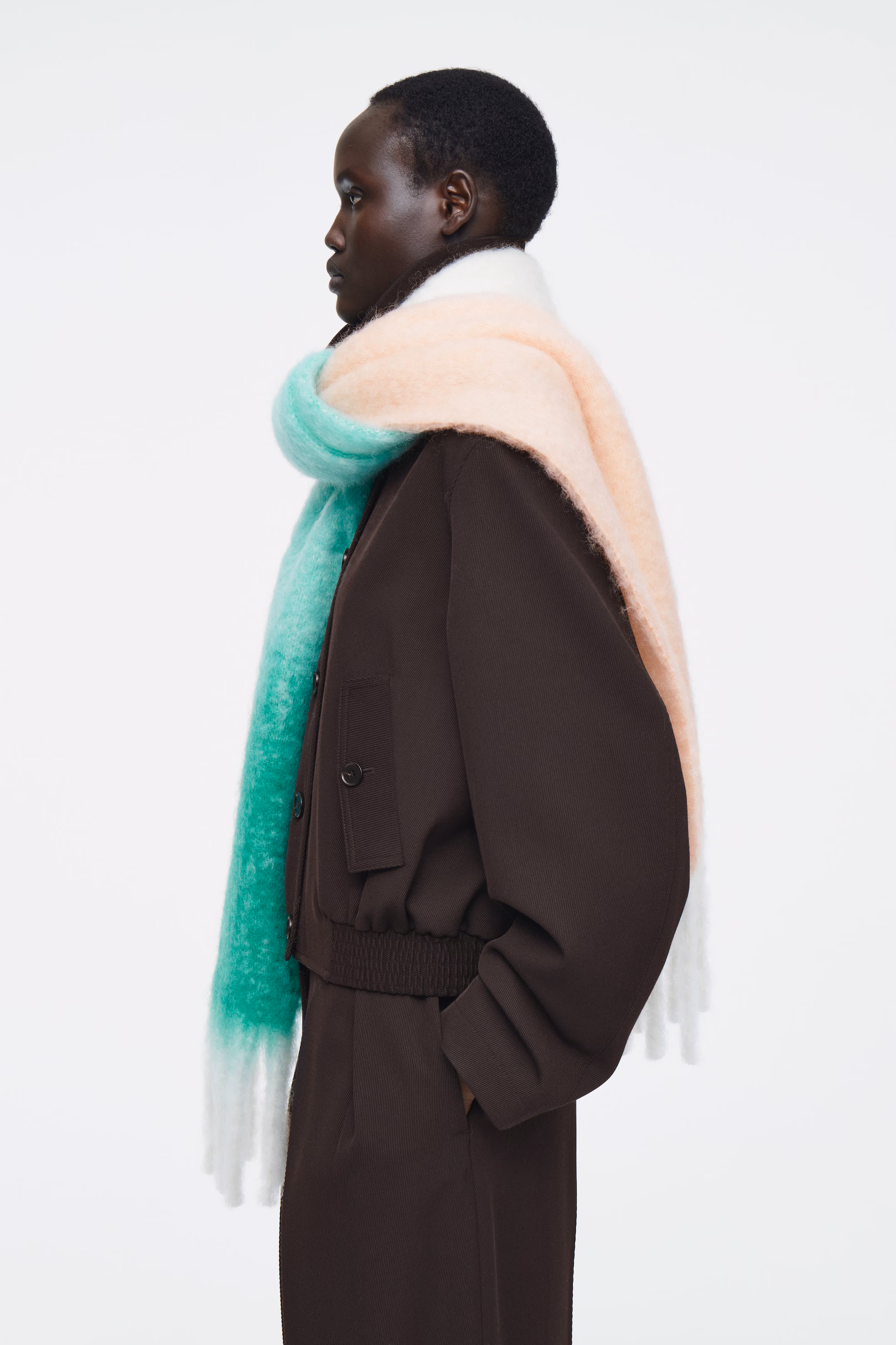 FRINGED BRUSHED-MOHAIR SCARF