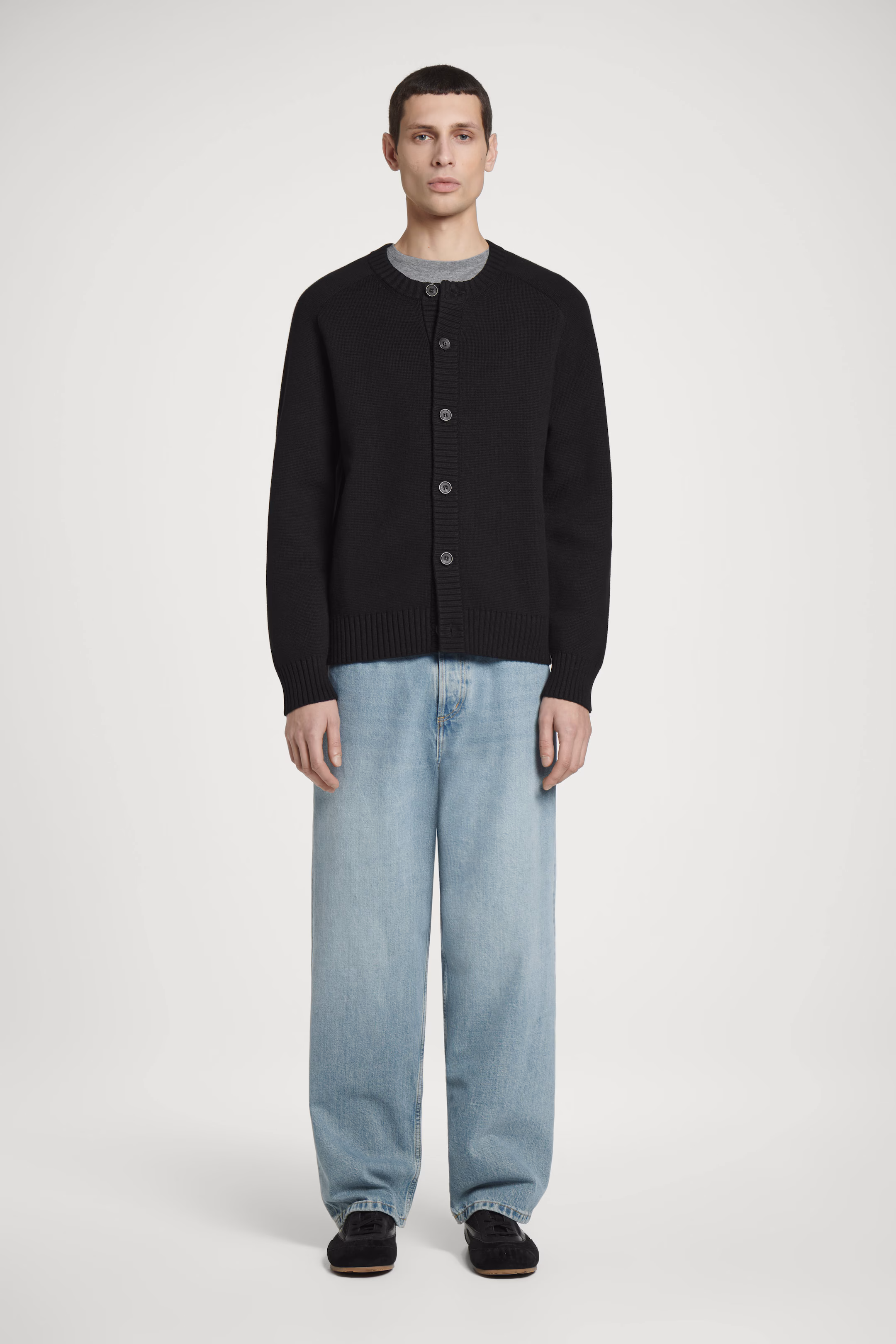 WOOL-BLEND CREW-NECK CARDIGAN